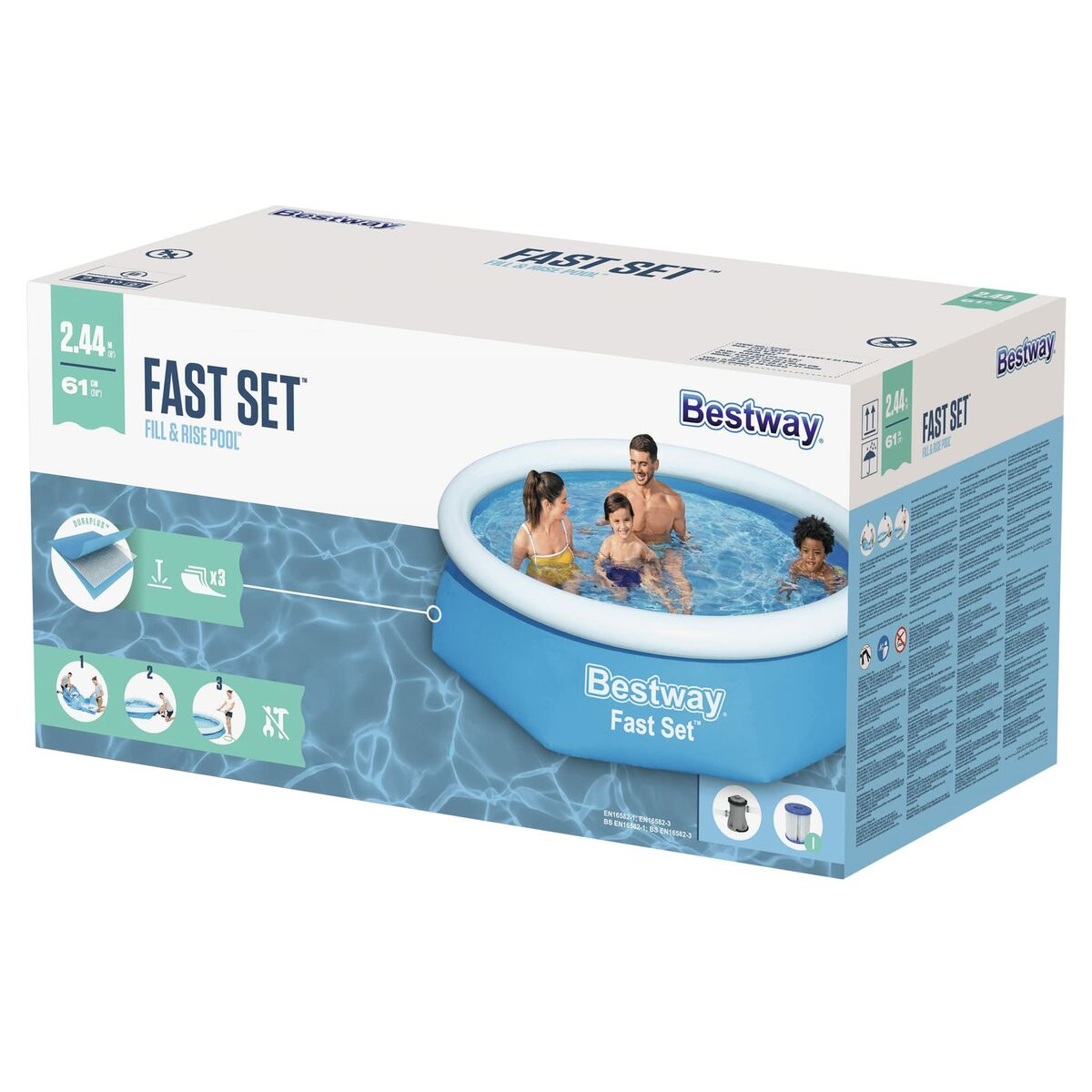 Bestway Uppblåsbart Pool Vuxen Ring med Filtreringsapparat 244x61 cm Trädgård 57450 - 2