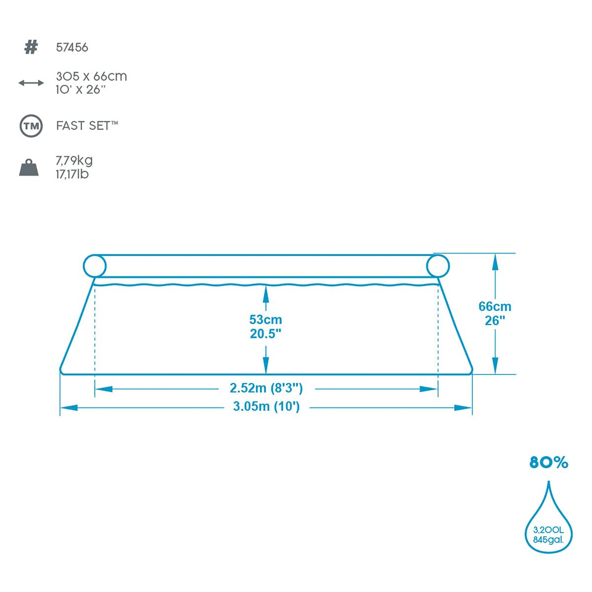 Bestway Uppblåsbar Pool Vuxen Ring 305x66 cm Trädgård 57456 - 8