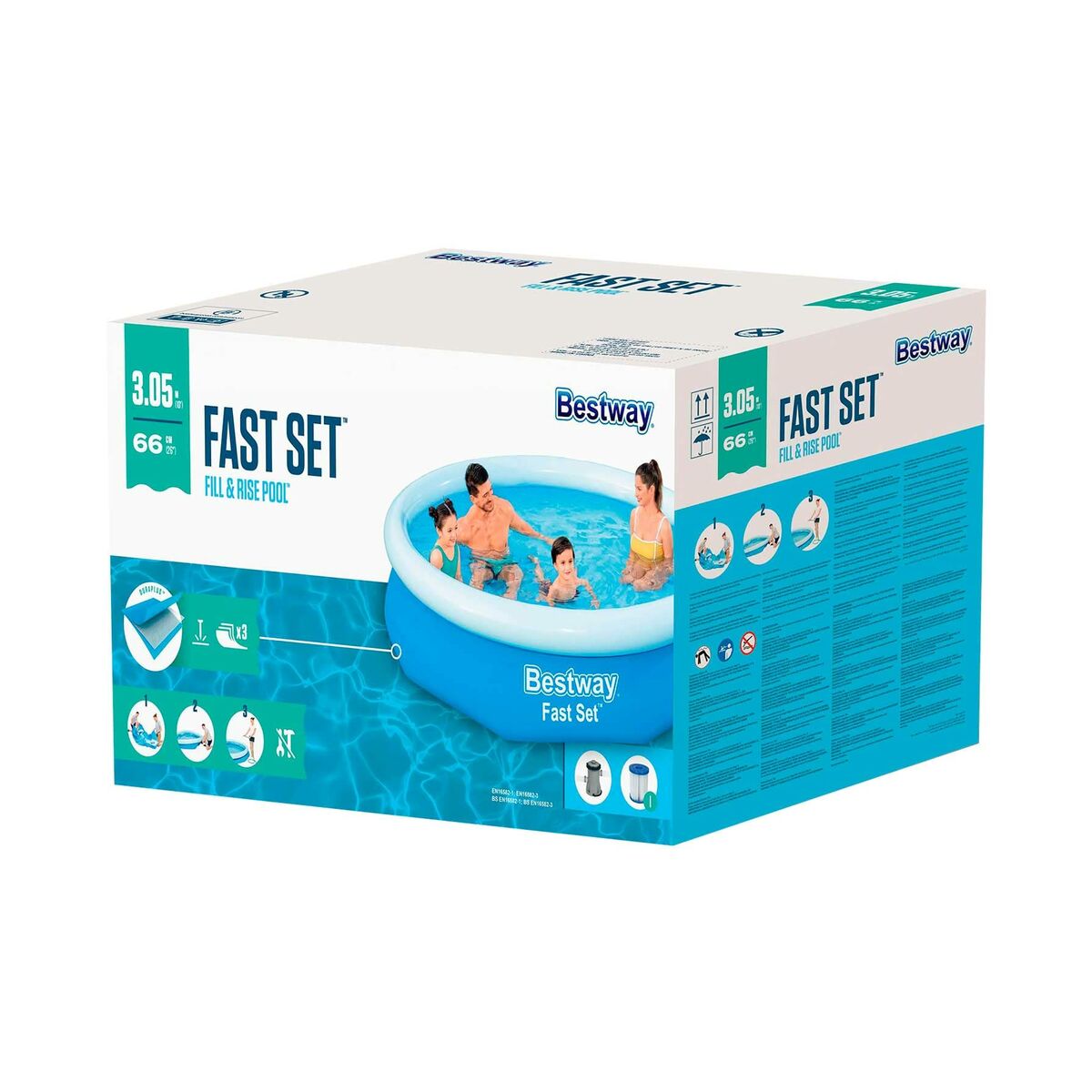 Bestway Uppvuxen uppblåsbar poolring med filter 305x66 cm Trädgård 57458 - 6