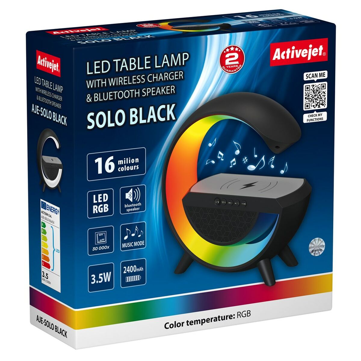 Skrivbordslampa Activejet AJE-SOLO RGB Black Svart Multicolour Plast 2,8 x 43,5 x 8 cm
