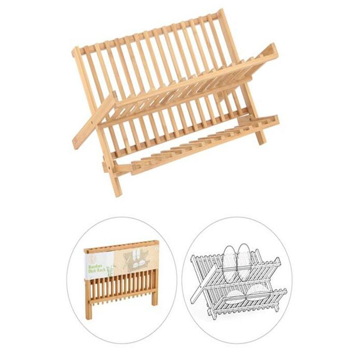 Hopvikbart diskställ för kök DKD Home Decor 42 x 27,5 x 38 cm Naturell - 2