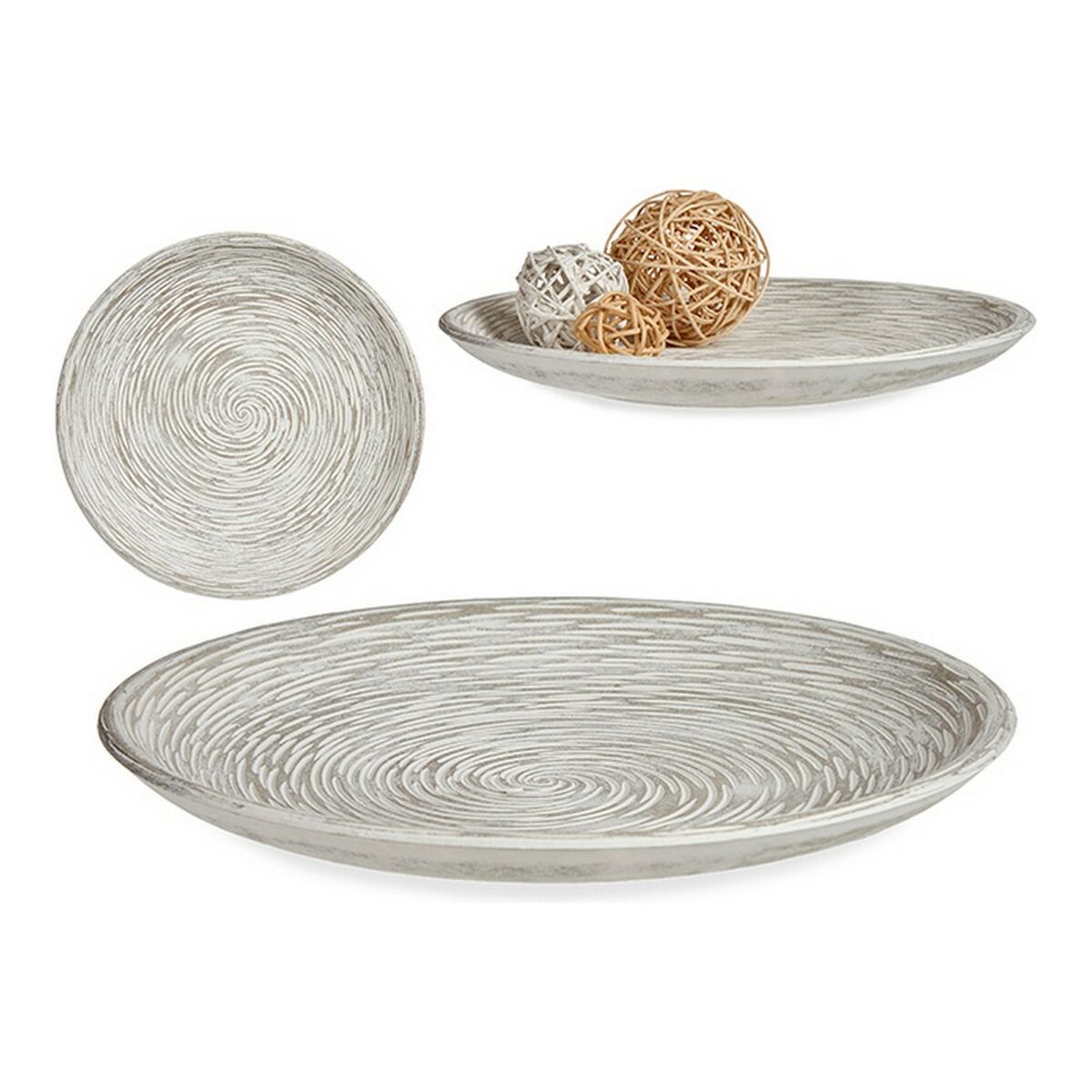 Prydnadsfat Gift Decor Vit Trä MDF 34,5 x 3 x 34,5 cm 29,5 x 2,7 x 29,5 cm Spiraler