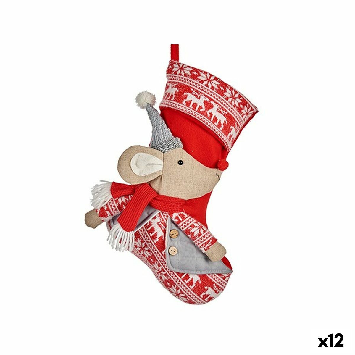 Julgranskula Krist+ FG03-RG1119A Grå Polyester Mus Julstrumpa 31 x 5 x 48 cm (12 antal)