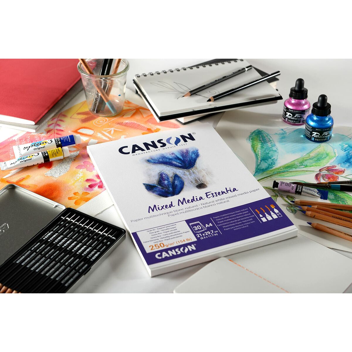 Ritblock Canson Mixed Media Essentia Vit Vit Naturell A4 30 Blad (5 antal) - 3