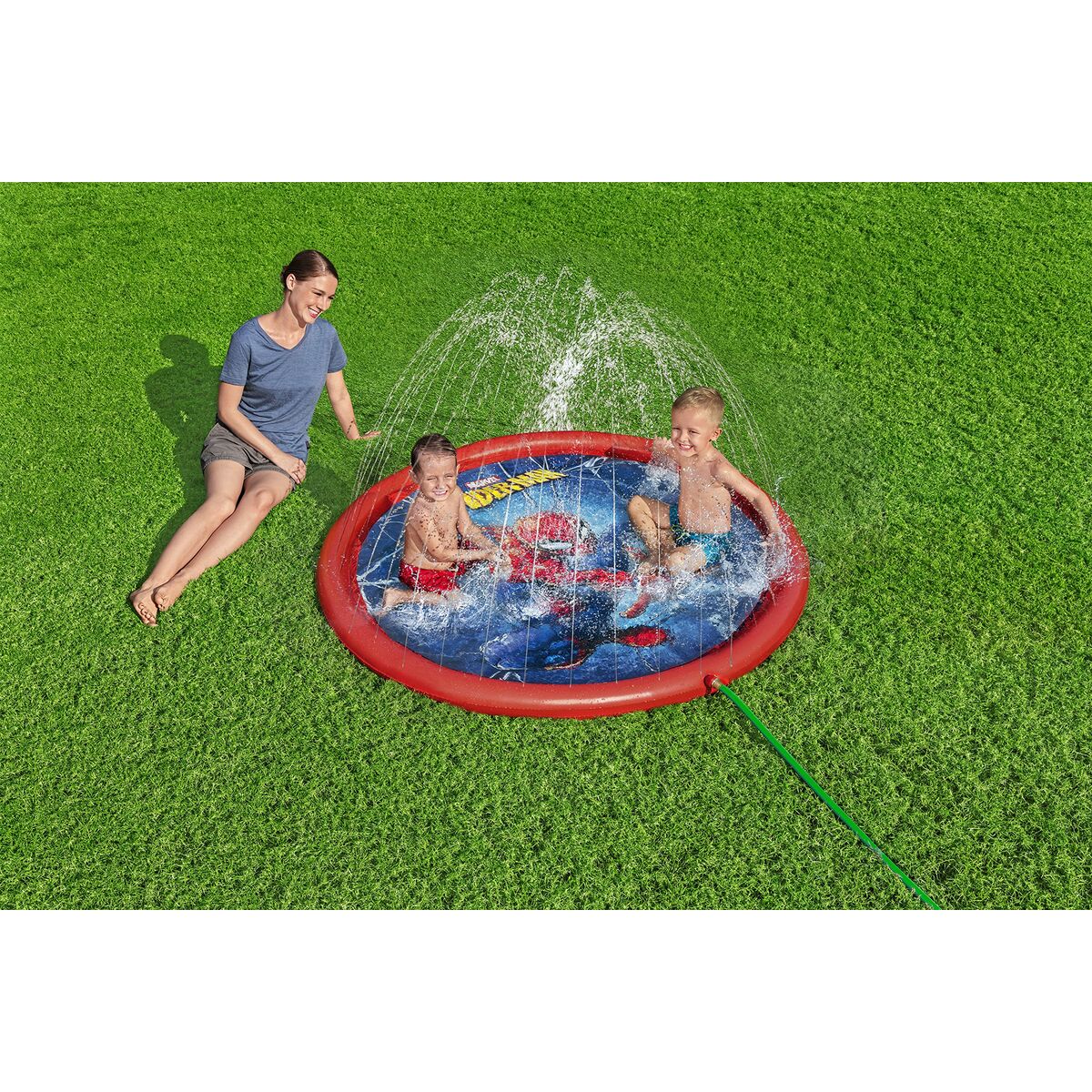 Bestway Spiderman Uppblåsbar Pool med Sprinkler D165 cm +2 År Trädgård 98792 - 14