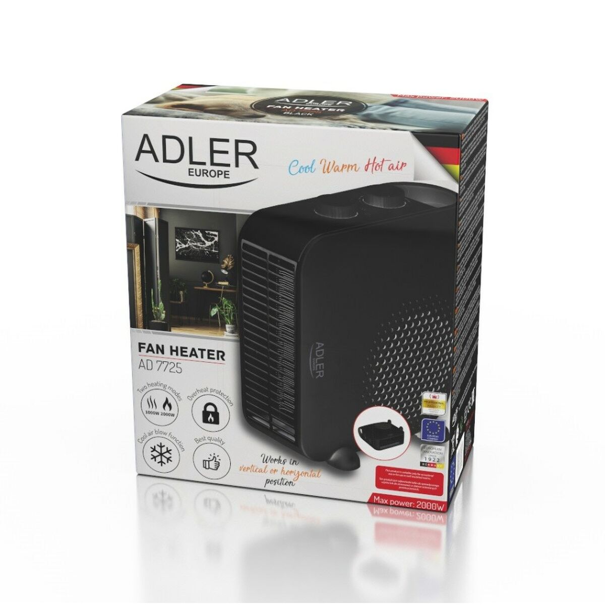 Bärbar värmefläkt Adler AD 7725b Svart 2000 W - 6