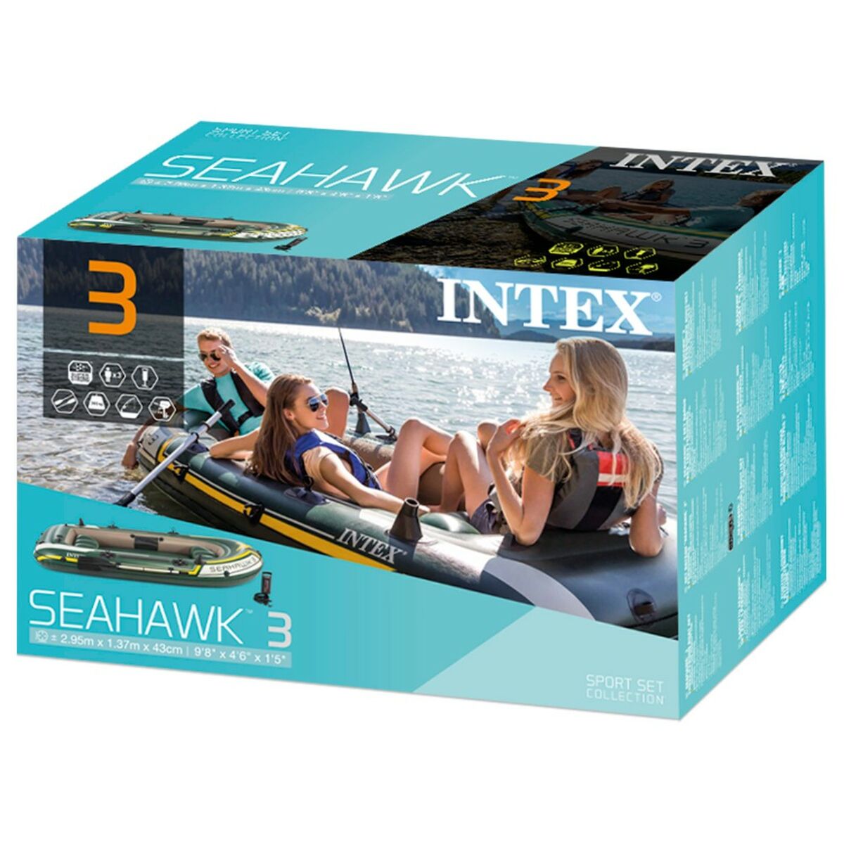 Uppblåsbar båt Intex Seahawk 3 Grön 295 x 43 x 137 cm - 12