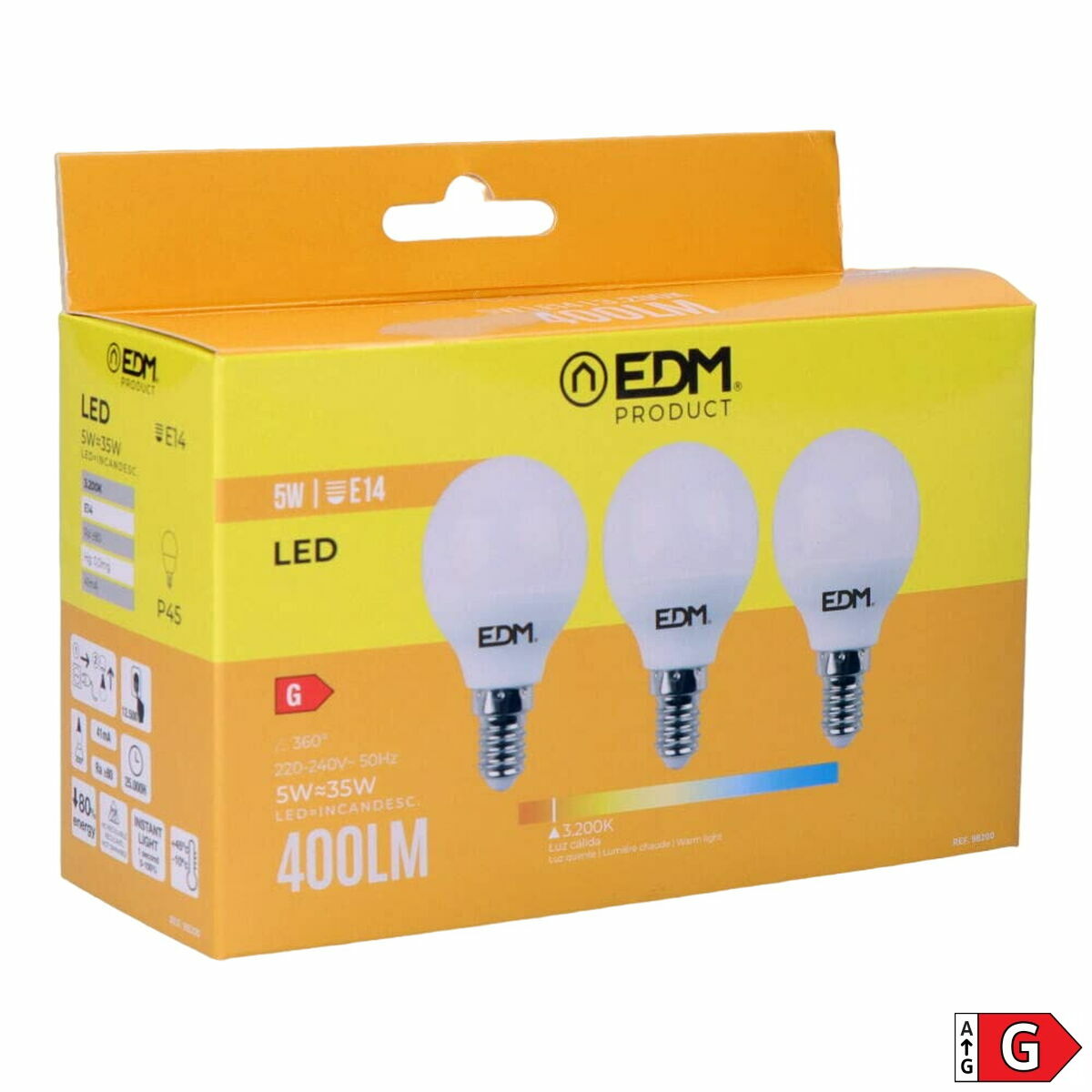 Förpackning med 3 LED-lampor EDM 98200 G 35 W 5 W 50 W E14 400 lm Ø 4,5 x 8 cm (3200 K) - 7