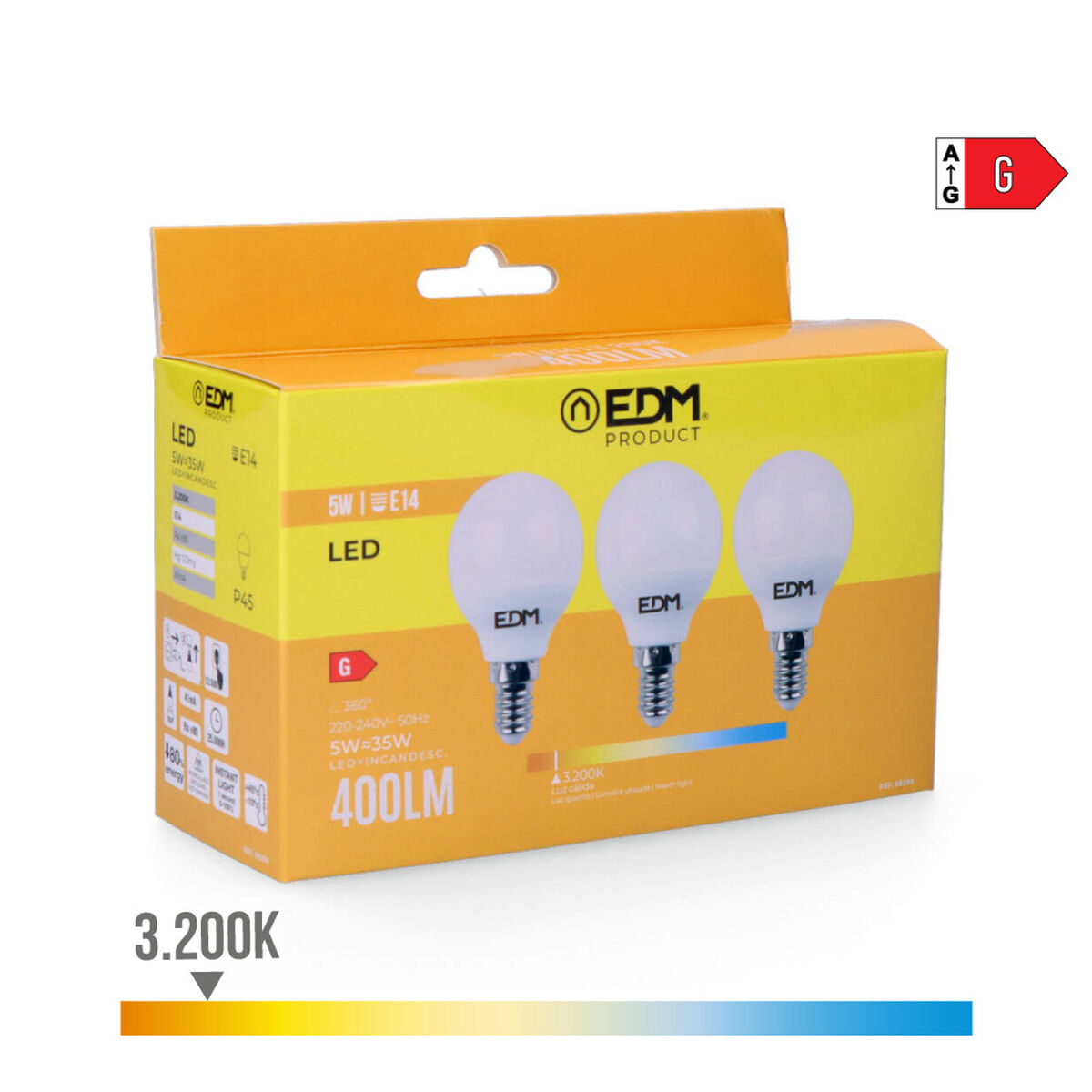 Förpackning med 3 LED-lampor EDM 98200 G 35 W 5 W 50 W E14 400 lm Ø 4,5 x 8 cm (3200 K) - 6