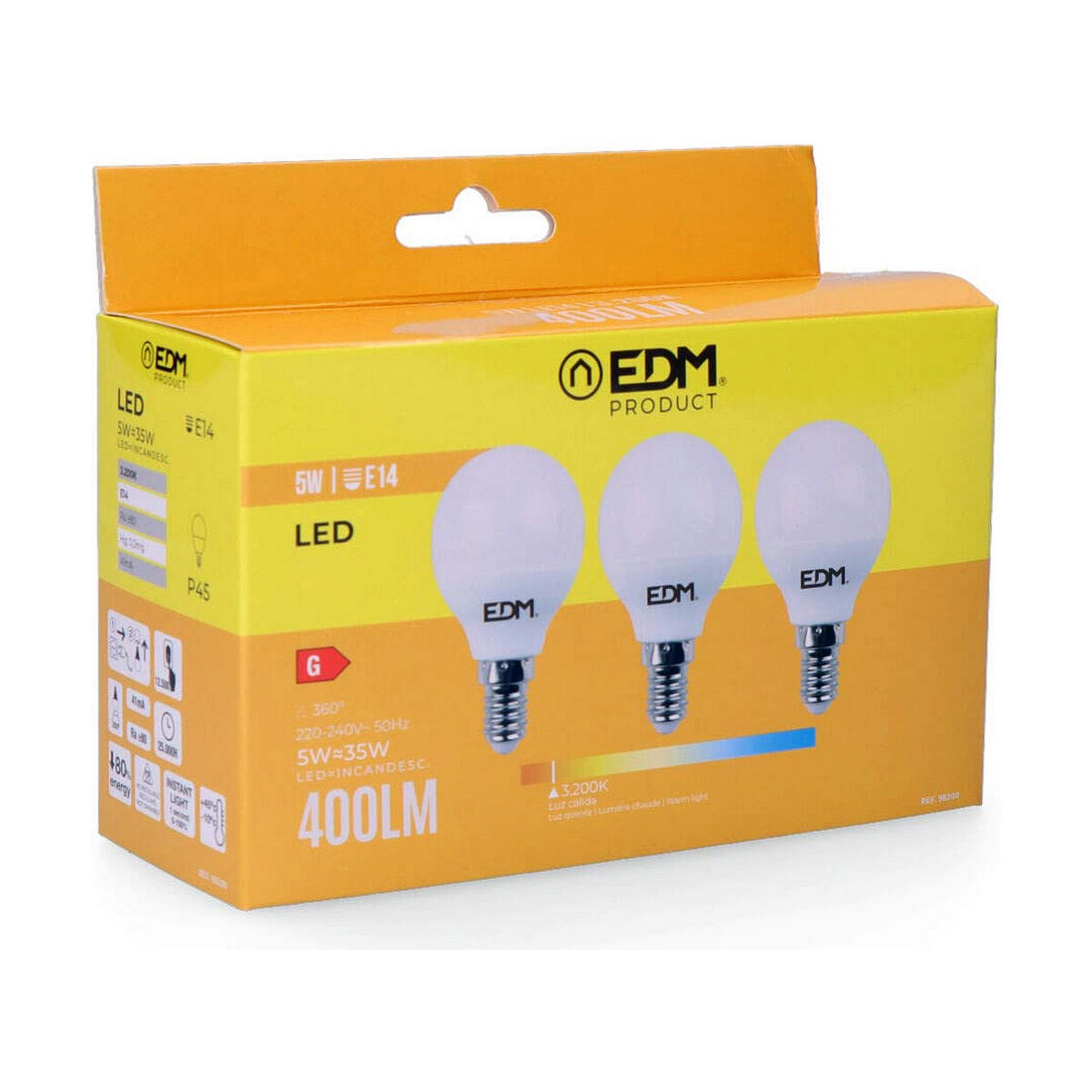 Förpackning med 3 LED-lampor EDM 98200 G 35 W 5 W 50 W E14 400 lm Ø 4,5 x 8 cm (3200 K) - 2