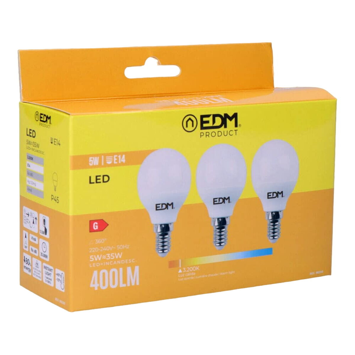 Förpackning med 3 LED-lampor EDM 98200 G 35 W 5 W 50 W E14 400 lm Ø 4,5 x 8 cm (3200 K) - 4
