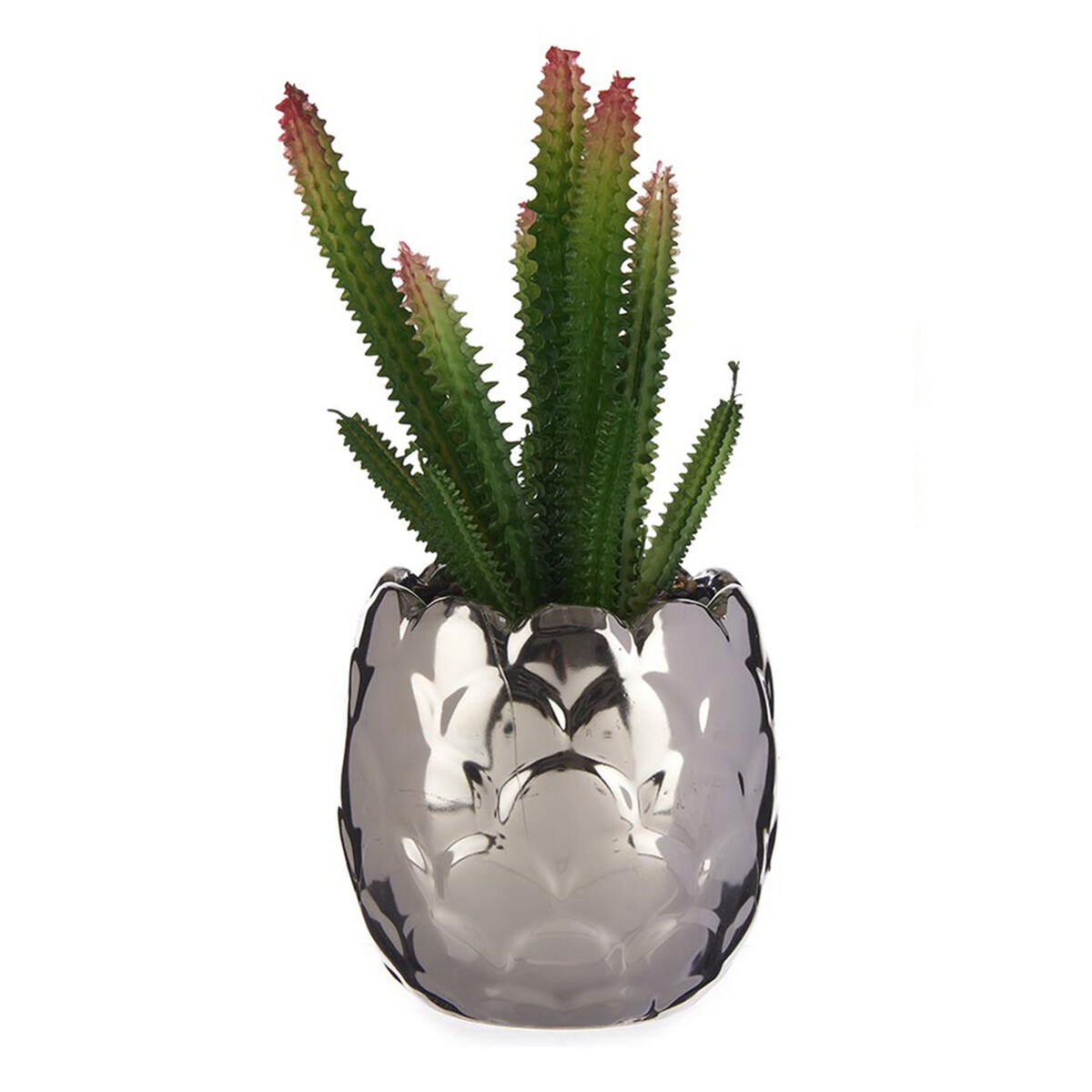Dekorativ växt Ibergarden Keramik Plast Kaktus 10 x 20 x 10 cm Silvrig