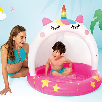 Uppblåsbar plaskpool för barn Intex Rosa Enhörning 102 x 102 cm