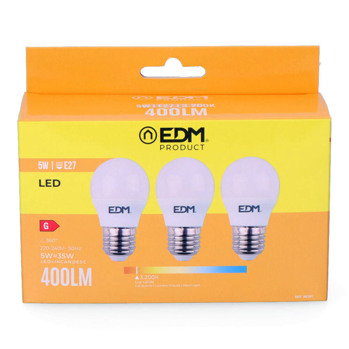 Förpackning med 3 LED-lampor EDM 98201 G 35 W 5 W 50 W E27 3200 Lm Ø 4,5 x 8 cm (3200 K) - 7