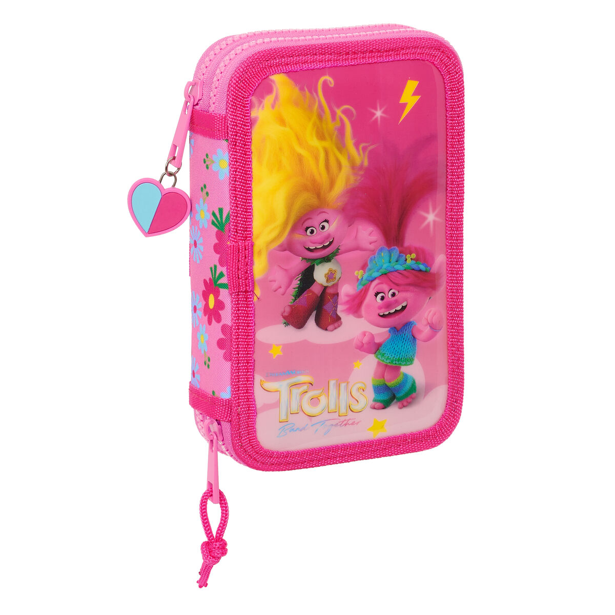 Dubbelt pennfodral Trolls Rosa 12.5 x 19.5 x 4 cm (28 Delar)