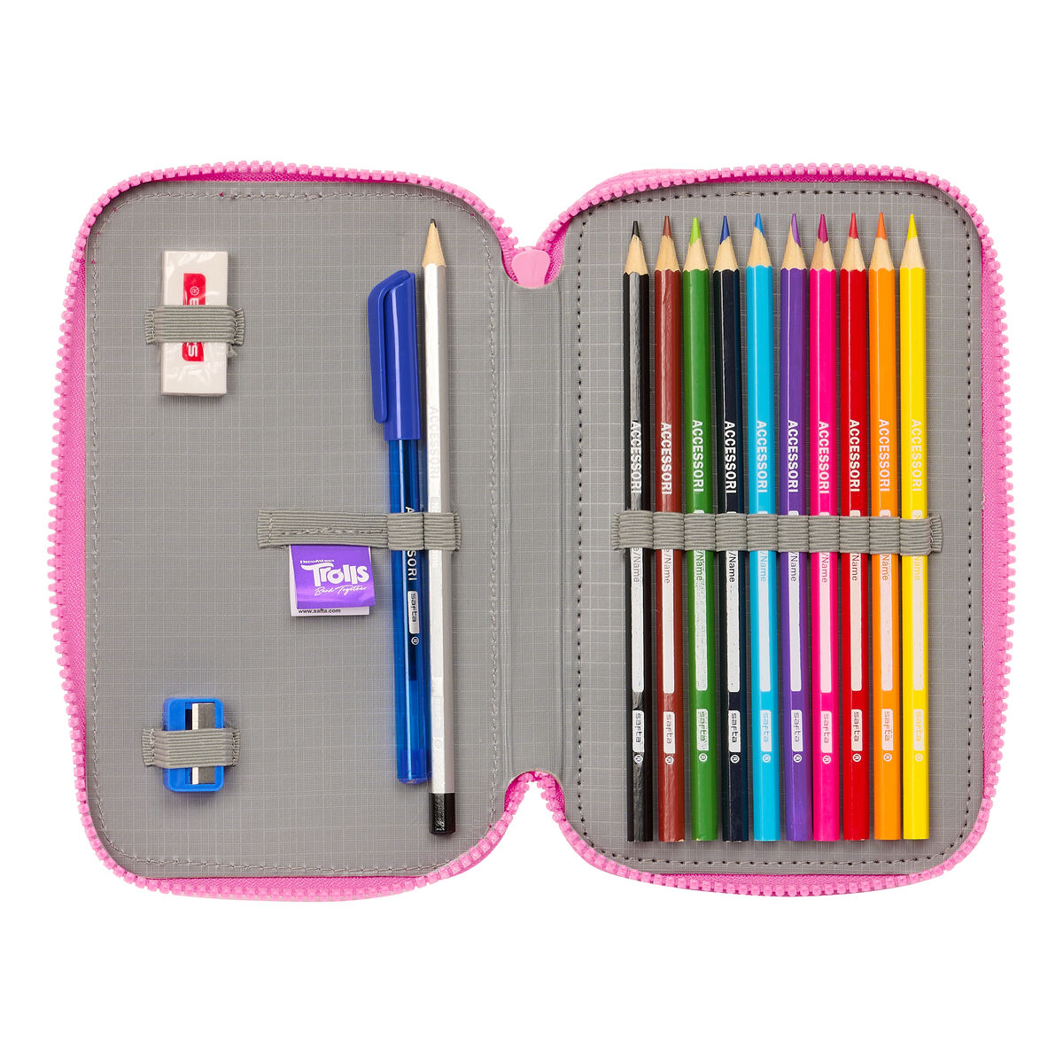 Dubbelt pennfodral Trolls Rosa 12.5 x 19.5 x 4 cm (28 Delar) - 4