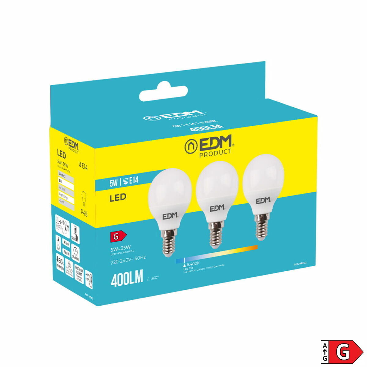 Förpackning med 3 LED-lampor EDM 98202 G 35 W 5 W 50 W E14 400 lm Ø 4,5 x 8 cm (6400 K) - 10