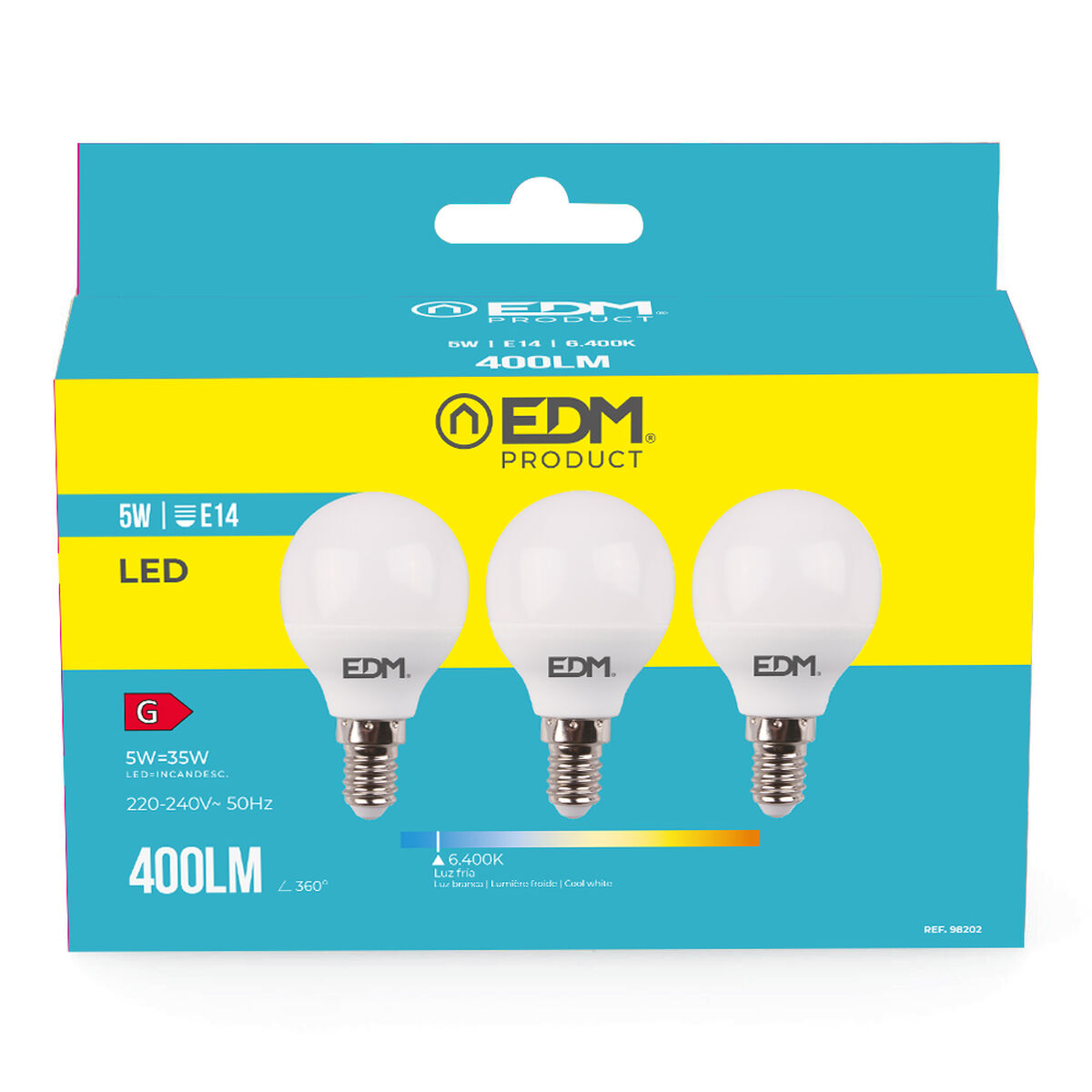 Förpackning med 3 LED-lampor EDM 98202 G 35 W 5 W 50 W E14 400 lm Ø 4,5 x 8 cm (6400 K) - 9