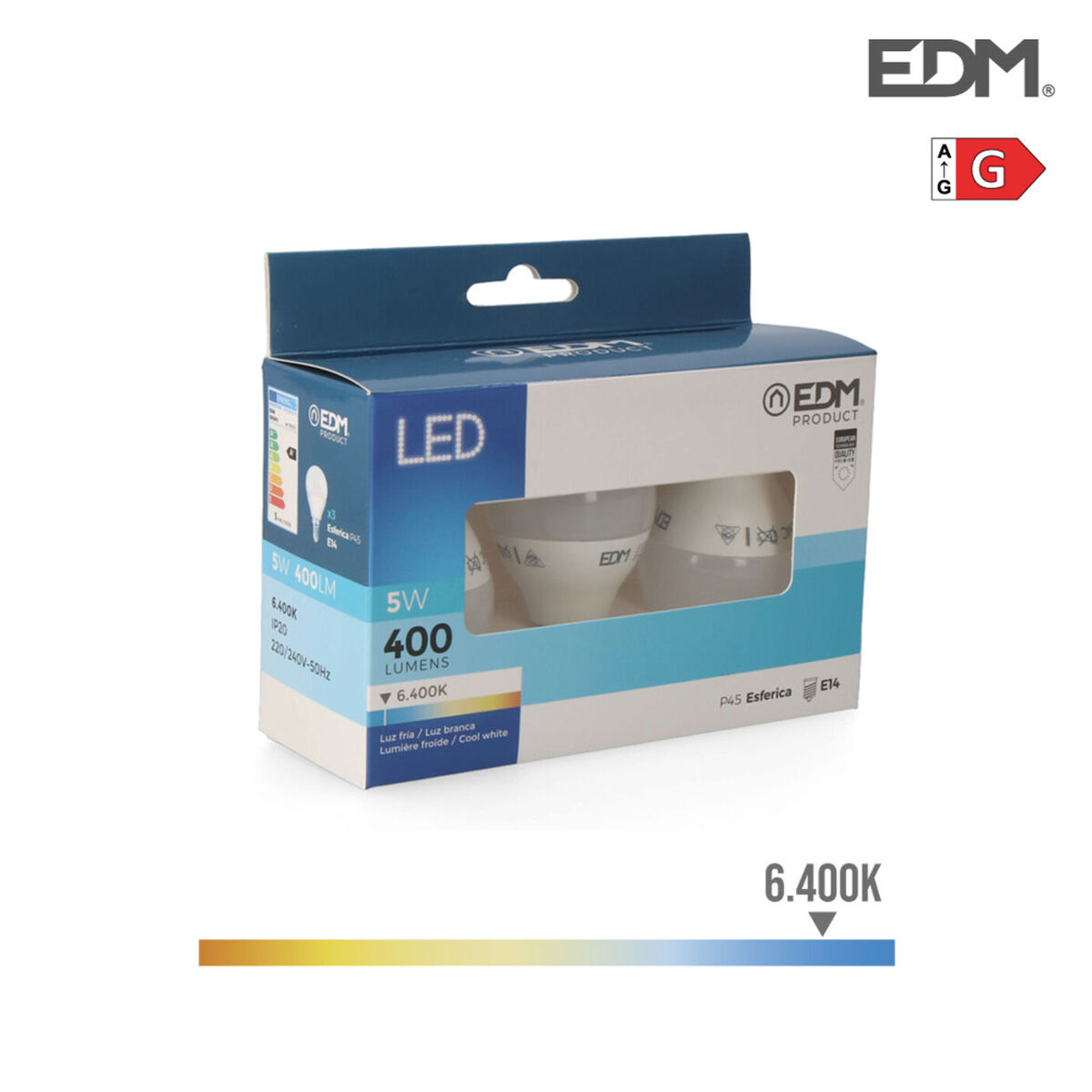 Förpackning med 3 LED-lampor EDM 98202 G 35 W 5 W 50 W E14 400 lm Ø 4,5 x 8 cm (6400 K)