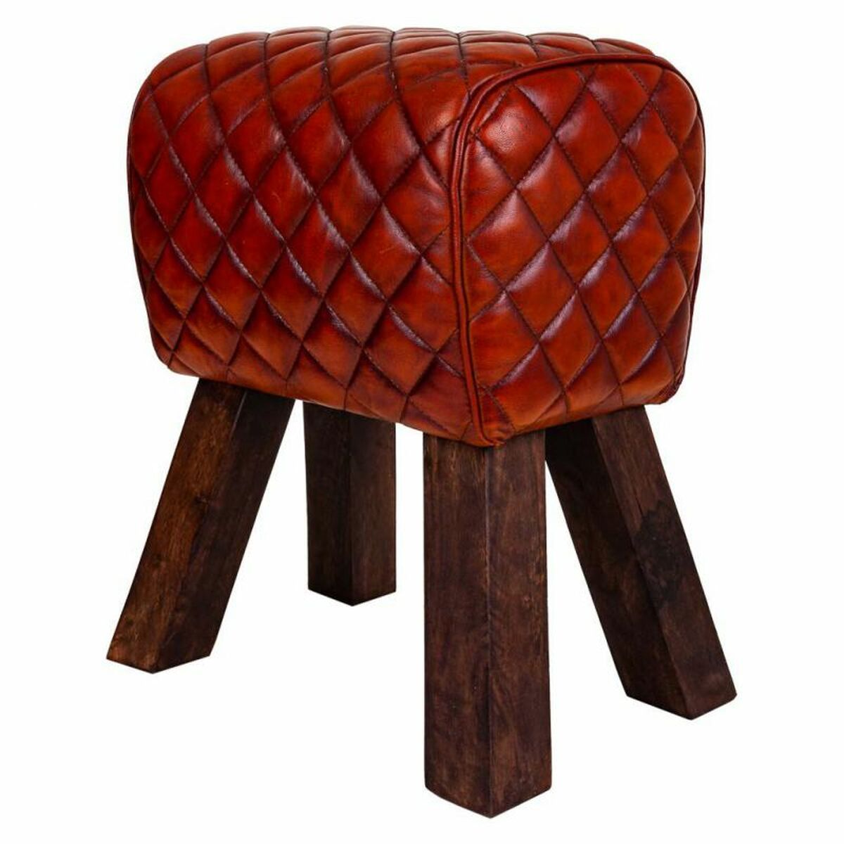 Sittpall Alexandra House Living Brun Läder Mangoträ 51 x 30 x 41 cm - 4