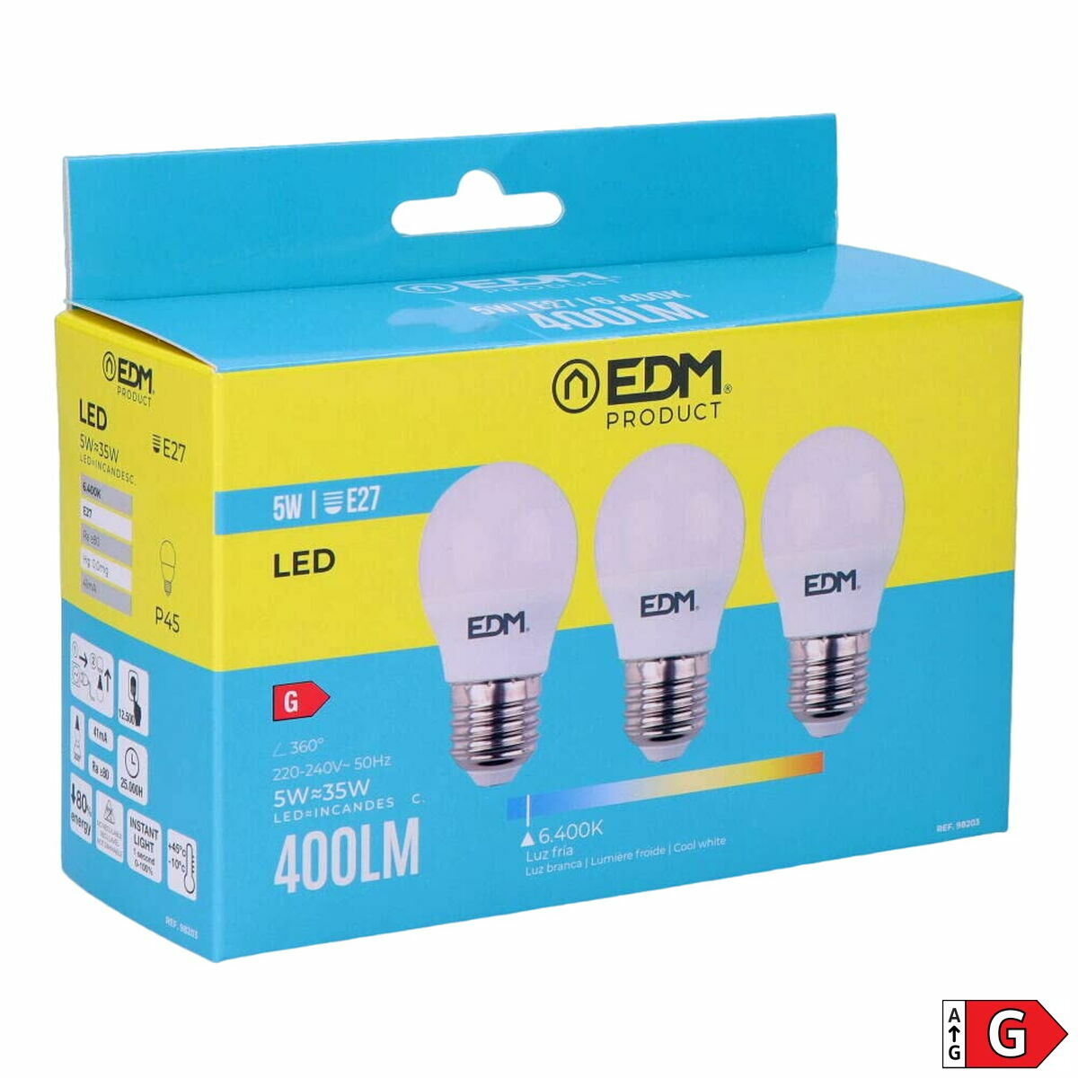 Förpackning med 3 LED-lampor EDM 98203 G 35 W 5 W 50 W E27 400 lm Ø 4,5 x 8 cm (6400 K) - 8