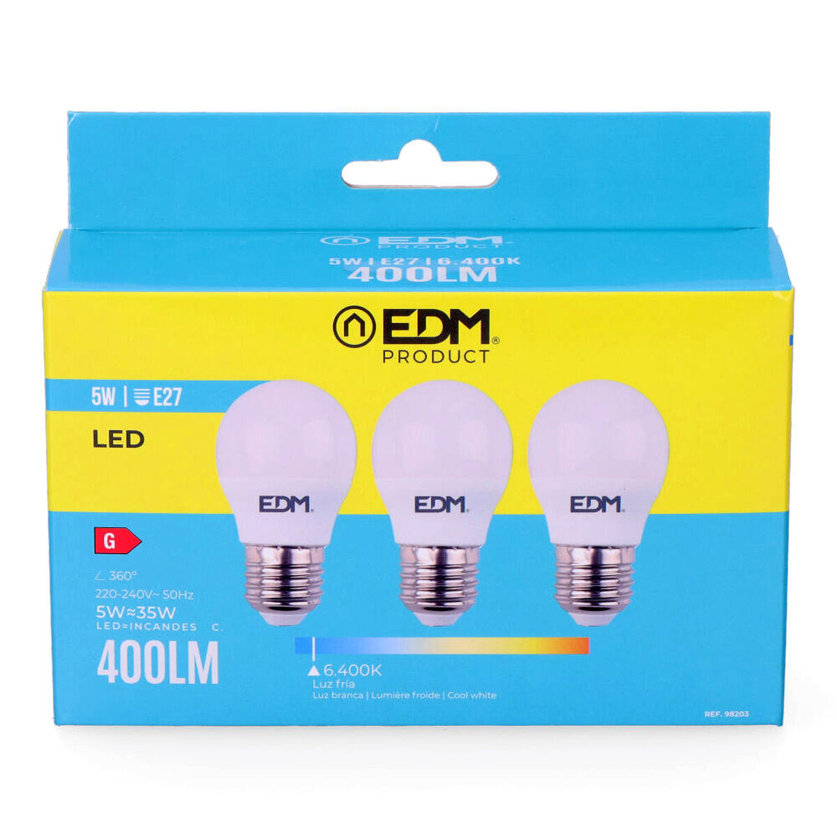 Förpackning med 3 LED-lampor EDM 98203 G 35 W 5 W 50 W E27 400 lm Ø 4,5 x 8 cm (6400 K) - 7