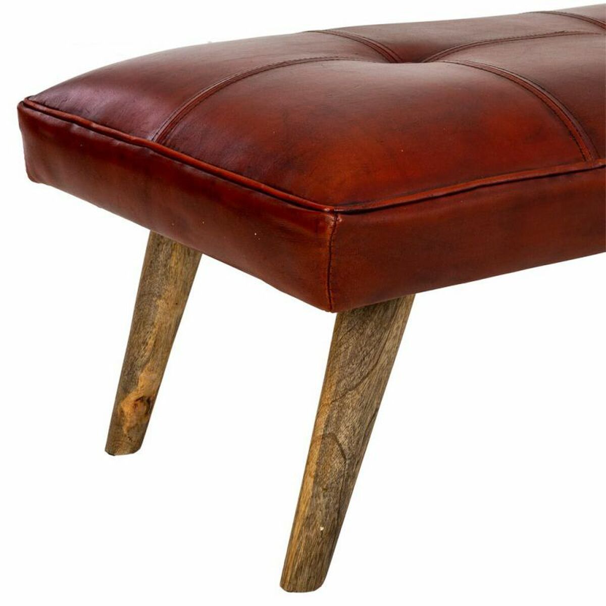 Sittpall Alexandra House Living Röd Läder Mangoträ 53 x 38 x 115 cm - 3