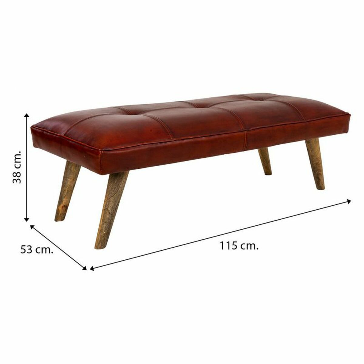 Sittpall Alexandra House Living Röd Läder Mangoträ 53 x 38 x 115 cm - 5