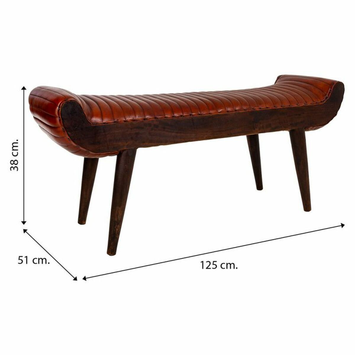 Bänk Alexandra House Living Läder Mangoträ 51 x 38 x 125 cm - 6