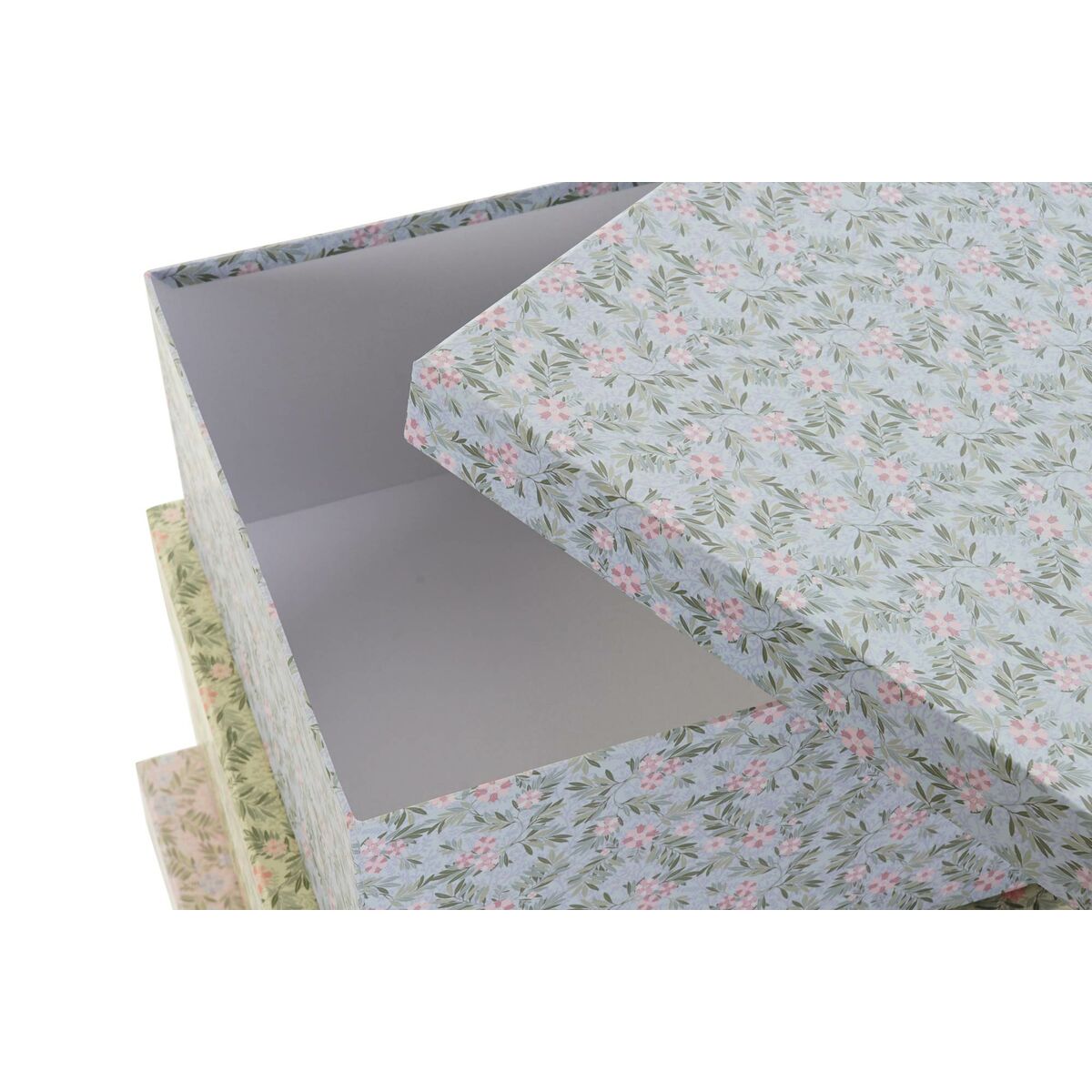 Set med stapelbara förvaringslådor DKD Home Decor Gul Blå Rosa Papp Virágok 43,5 x 33,5 x 15,5 cm (2 antal) (1 antal) - 2