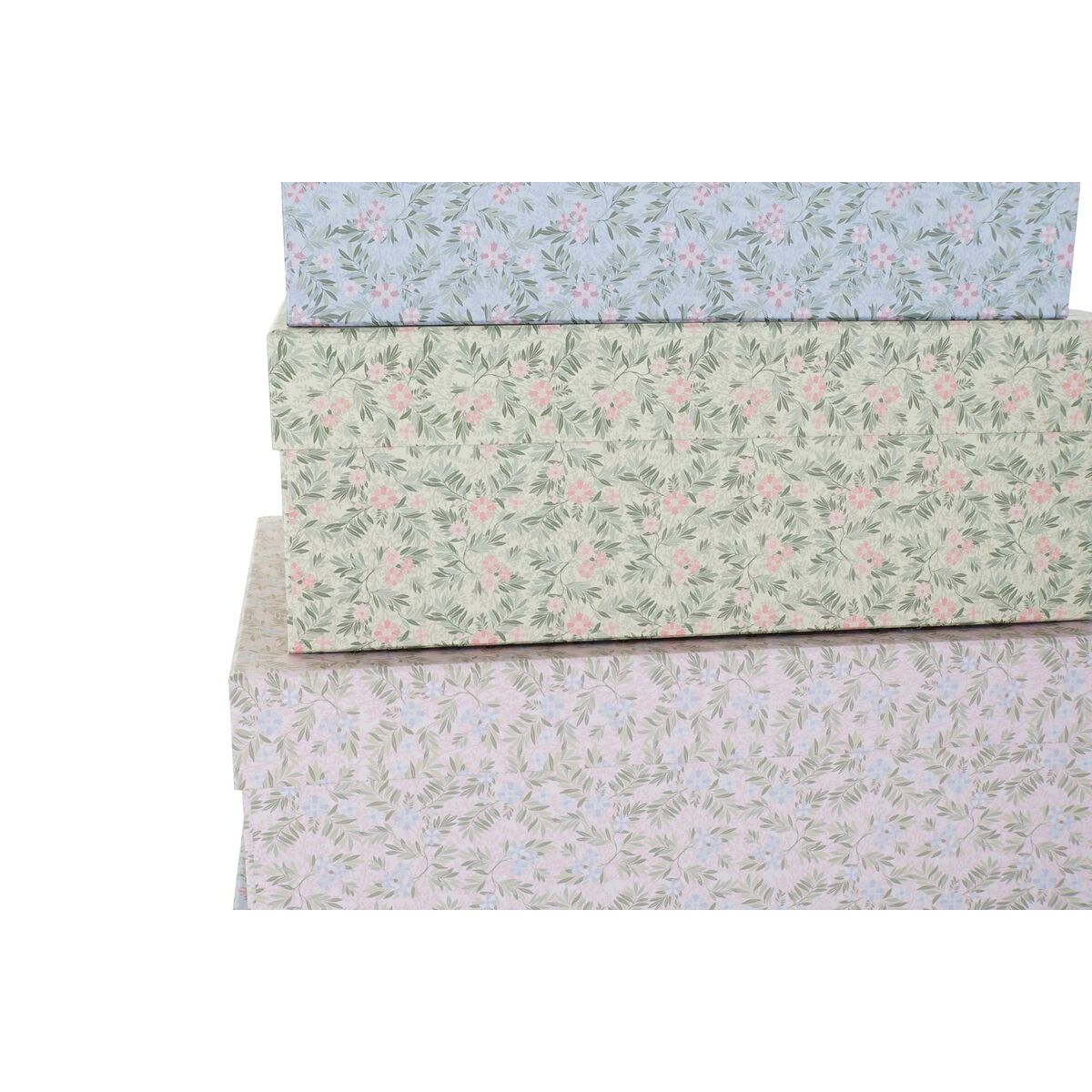 Set med stapelbara förvaringslådor DKD Home Decor Gul Blå Rosa Papp Virágok 43,5 x 33,5 x 15,5 cm (2 antal) (1 antal) - 5