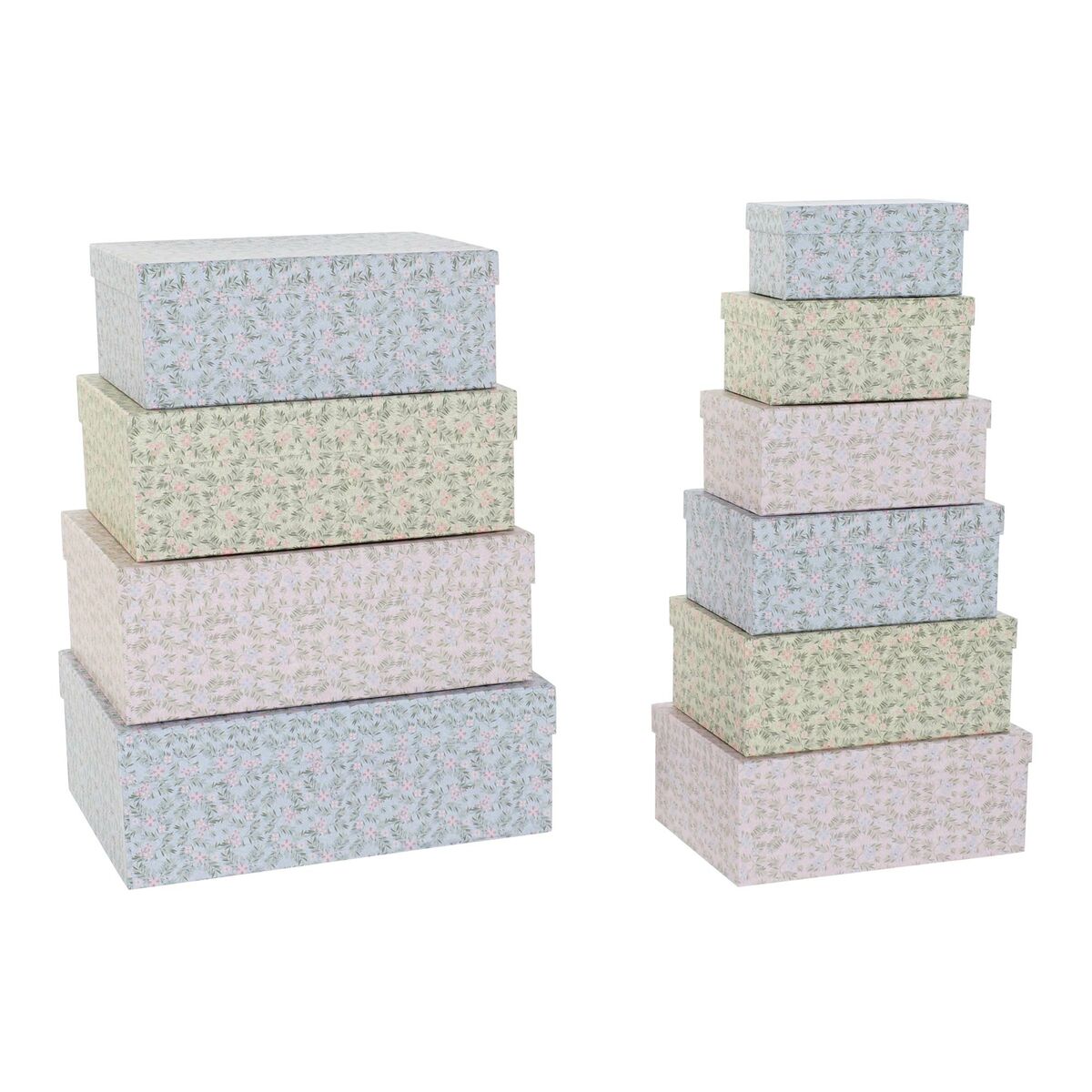 Set med stapelbara förvaringslådor DKD Home Decor Gul Blå Rosa Papp Virágok 43,5 x 33,5 x 15,5 cm (2 antal) (1 antal) - 3