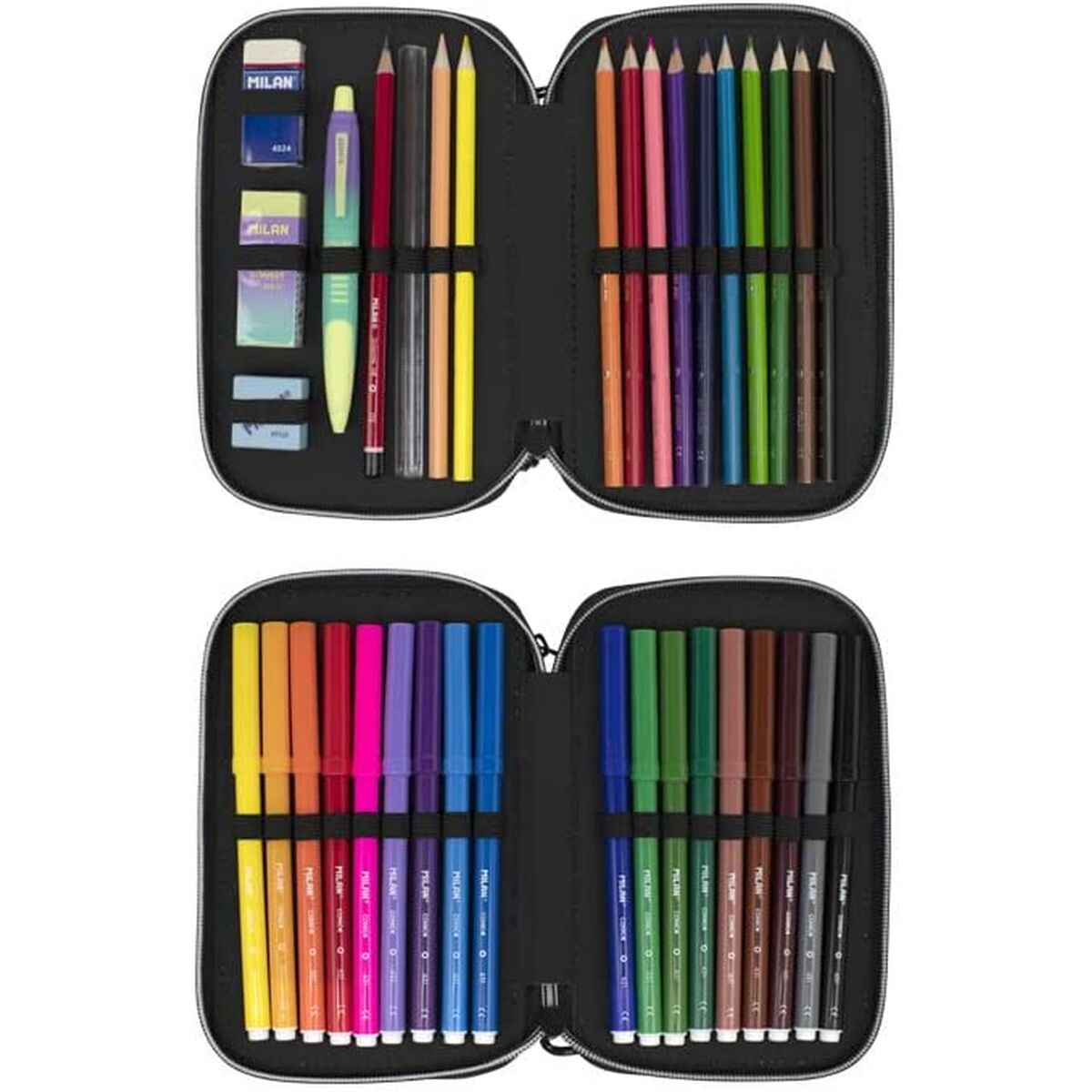 Dubbelt pennfodral Milan Sunset Svart Grön 34 Delar 19,5 x 13 x 5 cm - 2