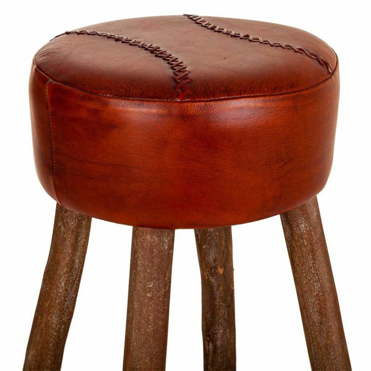 Sittpall Alexandra House Living Brun Läder Mangoträ 78 x 41 x 41 cm - 4