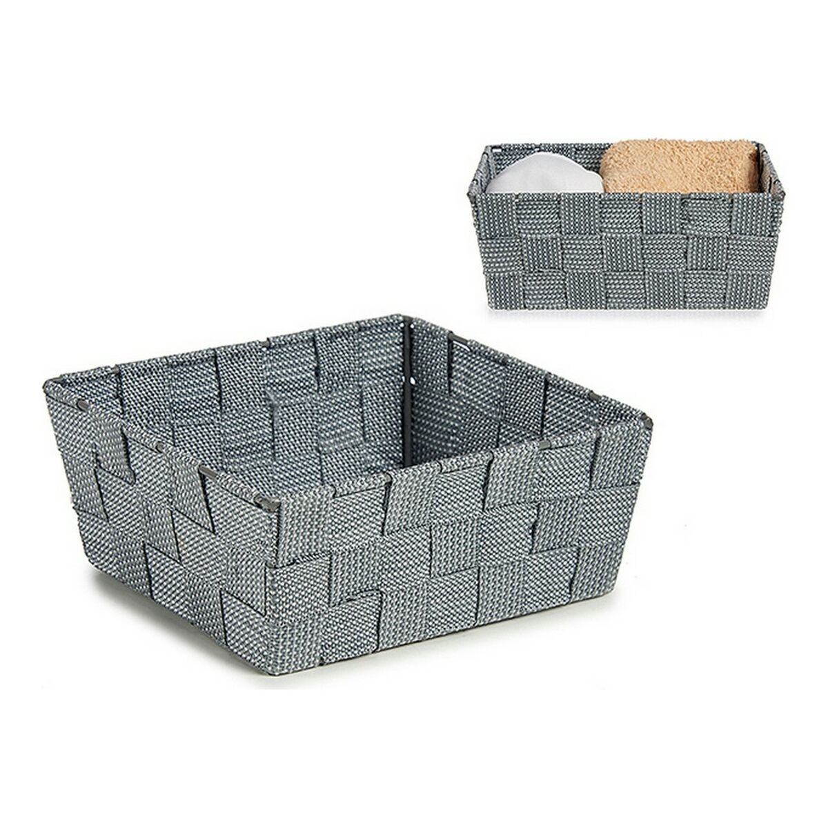 Korg Kipit Grå Polyester Tyg Flätning 18 x 8 x 21 cm 21 x 8 x 18 cm - 2