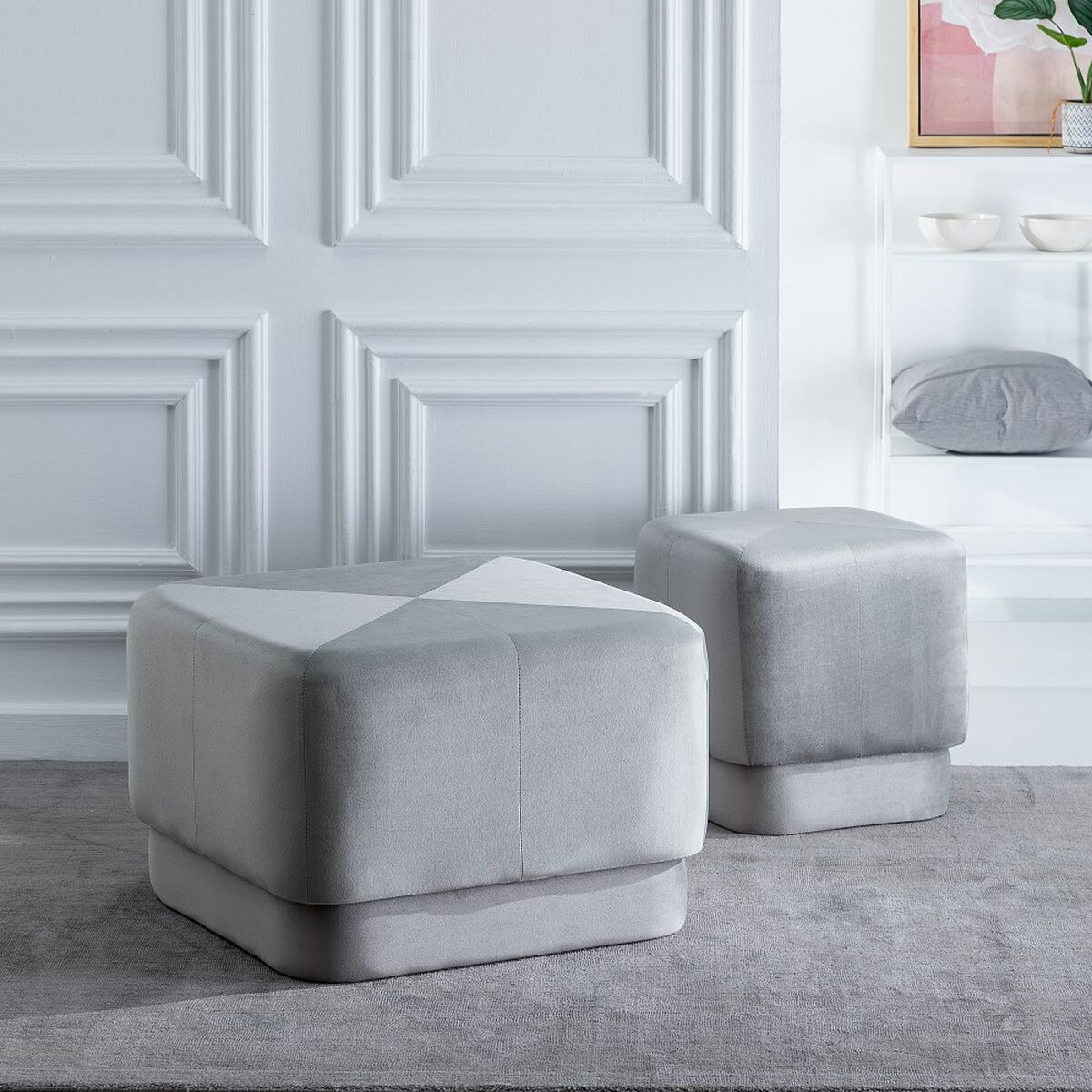 Puff Syntetmaterial Grå Trä 60 x 60 x 40 cm - 7