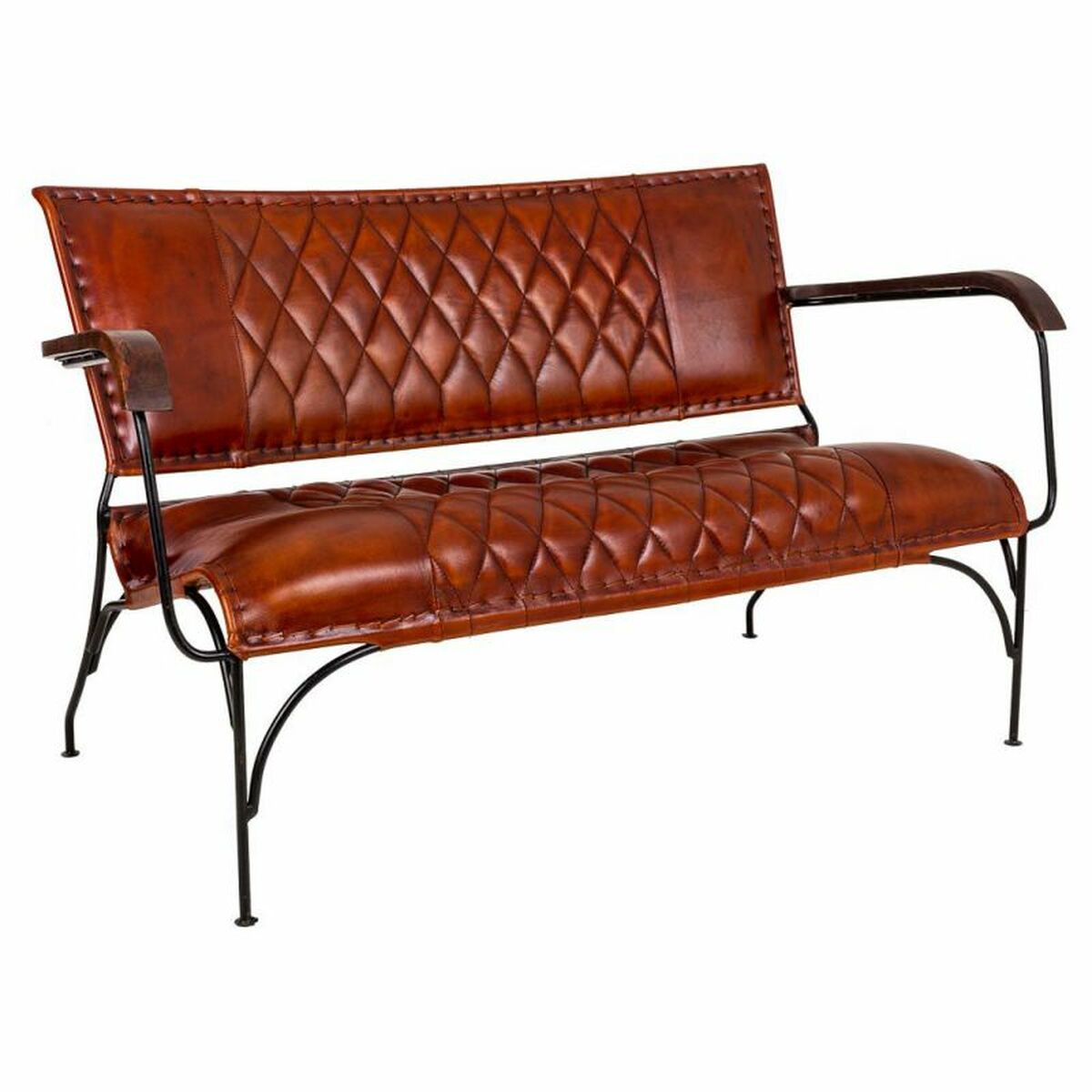 Bänk Alexandra House Living Läder Järn Mangoträ 71 x 76 x 127 cm - 3