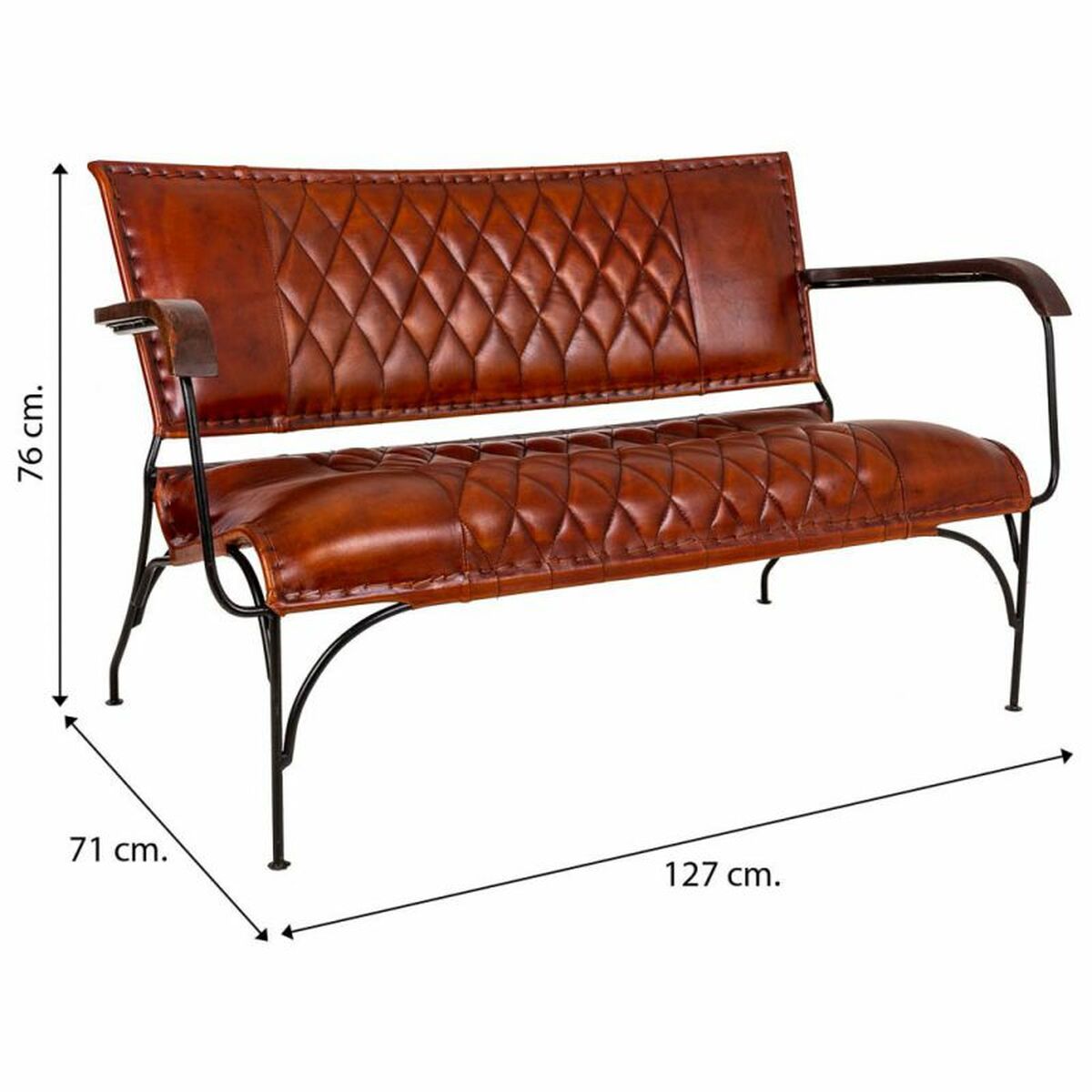 Bänk Alexandra House Living Läder Järn Mangoträ 71 x 76 x 127 cm - 7