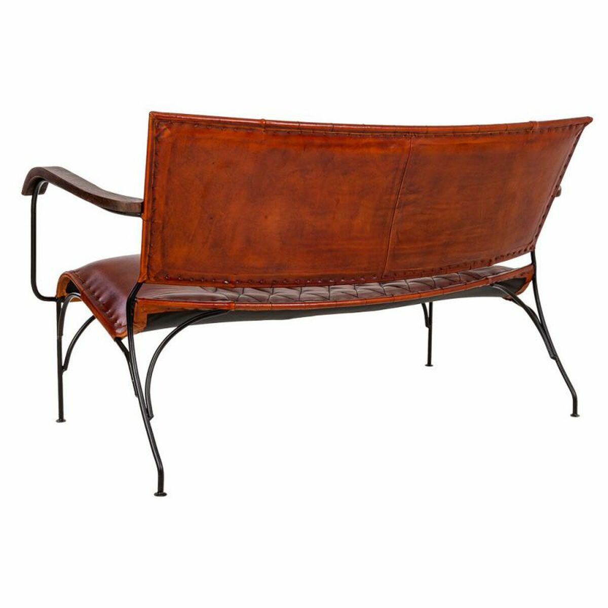 Bänk Alexandra House Living Läder Järn Mangoträ 71 x 76 x 127 cm - 4