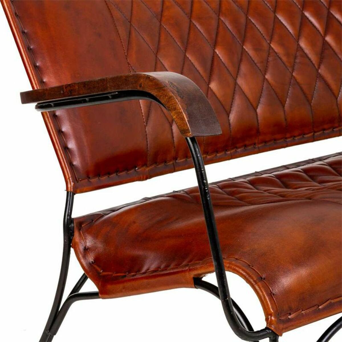 Bänk Alexandra House Living Läder Järn Mangoträ 71 x 76 x 127 cm - 5