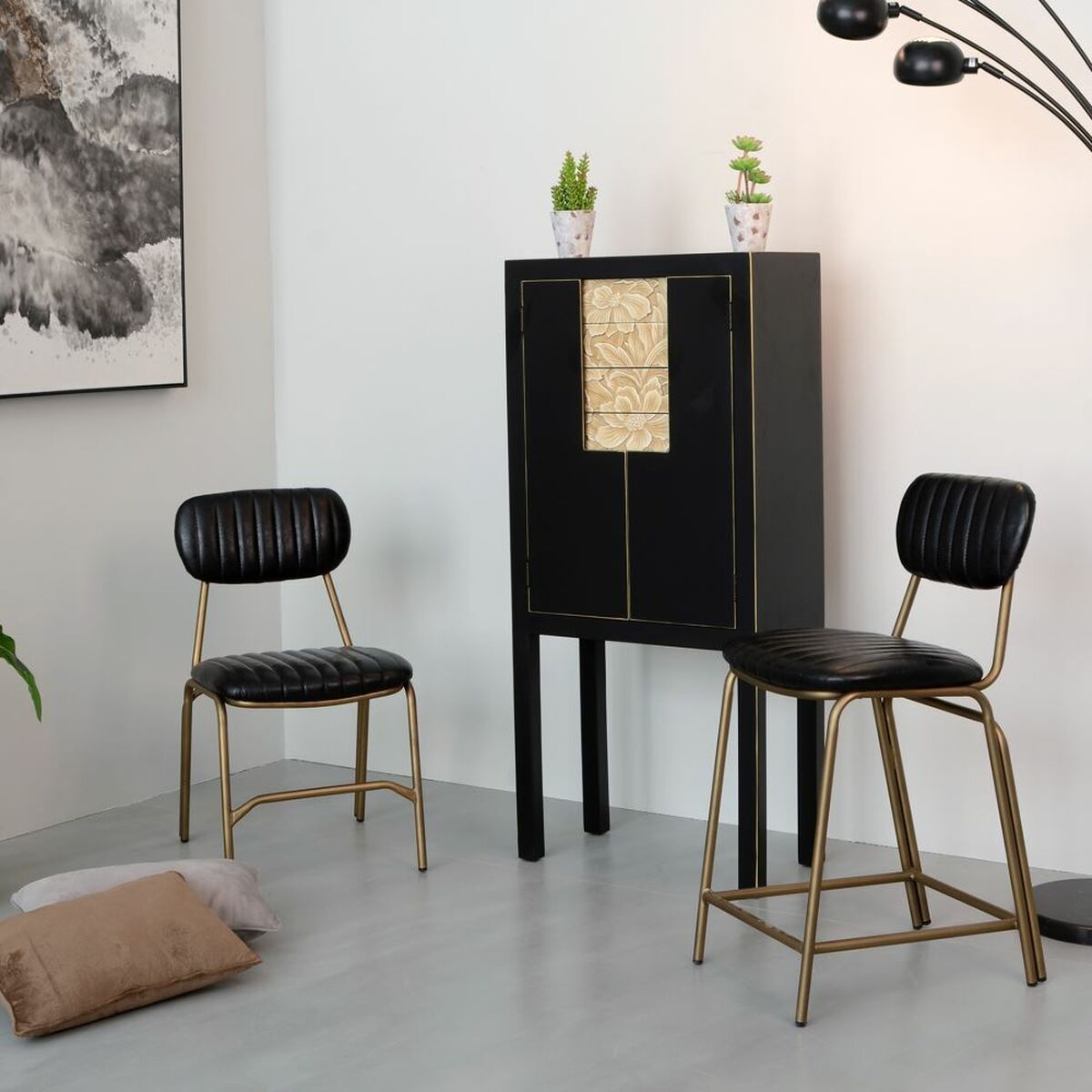 Sittpall 42 x 49 x 88 cm Svart Gyllene Metall Polyuretan - 8