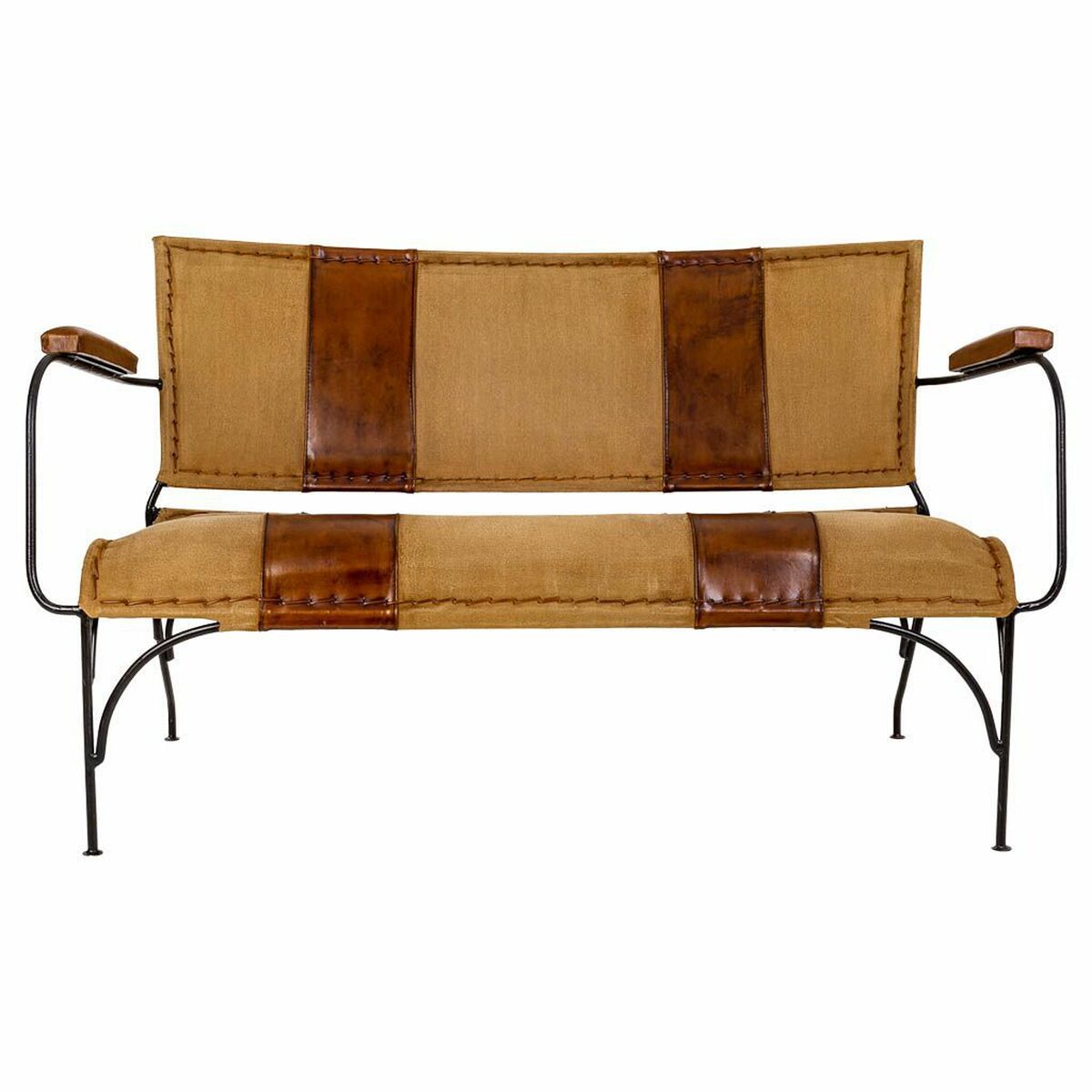 Bänk Alexandra House Living Läder Järn Mangoträ 71 x 76 x 127 cm