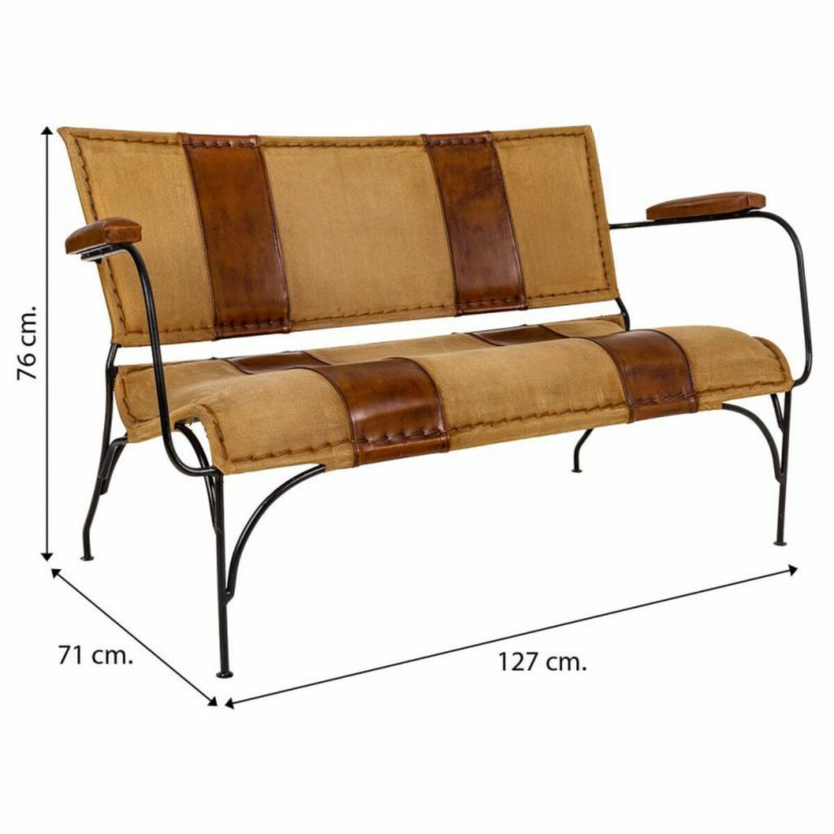 Bänk Alexandra House Living Läder Järn Mangoträ 71 x 76 x 127 cm - 7