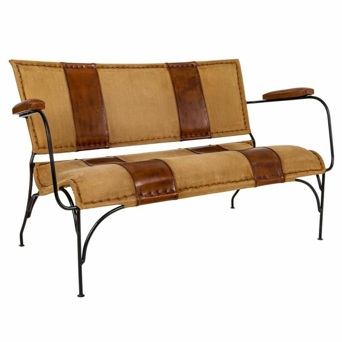 Bänk Alexandra House Living Läder Järn Mangoträ 71 x 76 x 127 cm - 3