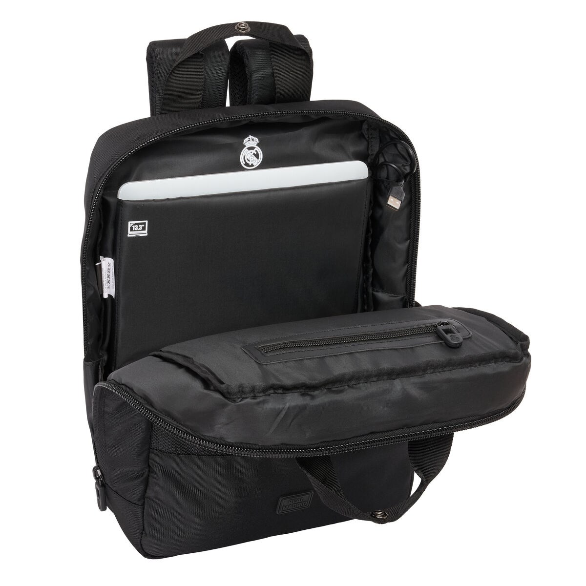 Laptopryggsäck Real Madrid C.F. Premium Svart 29 x 39 x 11 cm 13,3" - 4