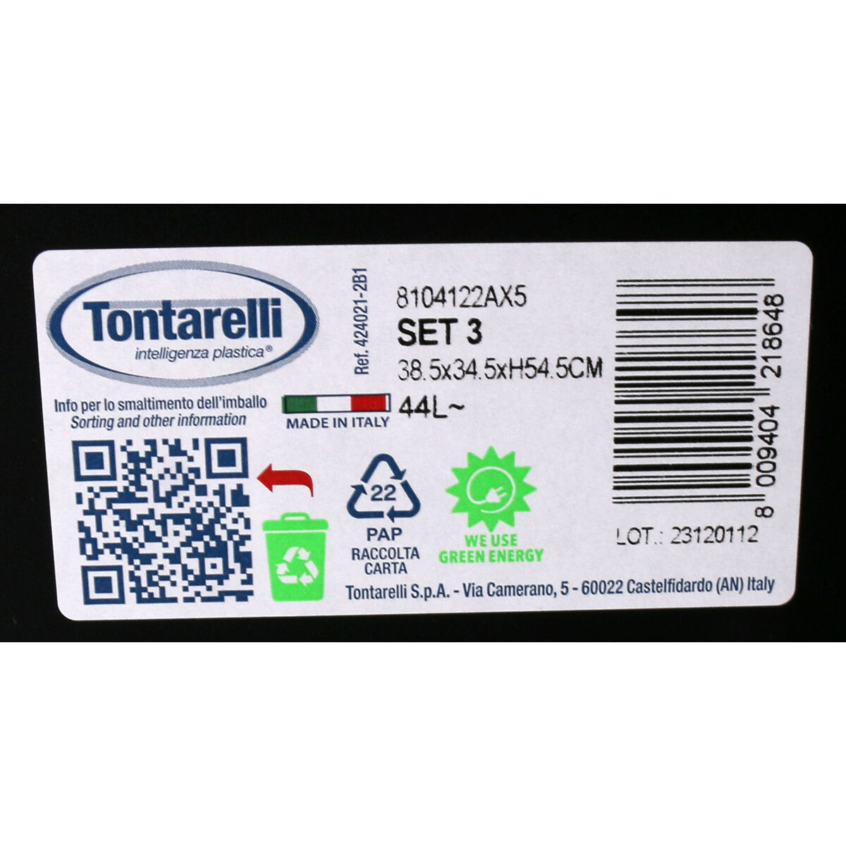 Avfallsbehållare Återvinning Tontarelli TON854 44 L (3 antal) - 5