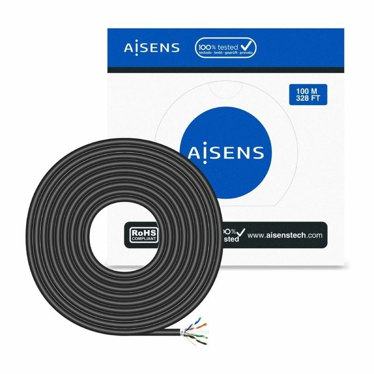 Nätkabel UTP Styv Kategori 6 Aisens AWG24 Svart 100 m - 3