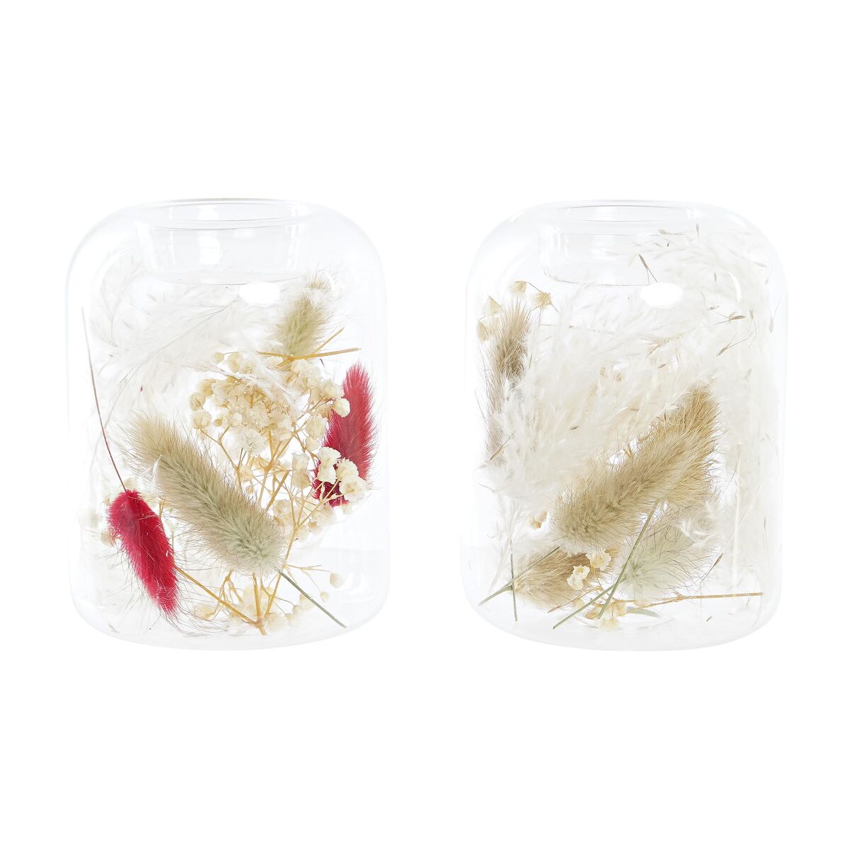 Ljusstakar DKD Home Decor Beige Rödbrun Aluminium Glas 8 x 8 x 11 cm Torkad blomma (2 antal) (2 Delar)