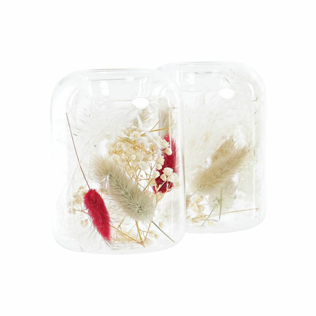 Ljusstakar DKD Home Decor Beige Rödbrun Aluminium Glas 8 x 8 x 11 cm Torkad blomma (2 antal) (2 Delar) - 2
