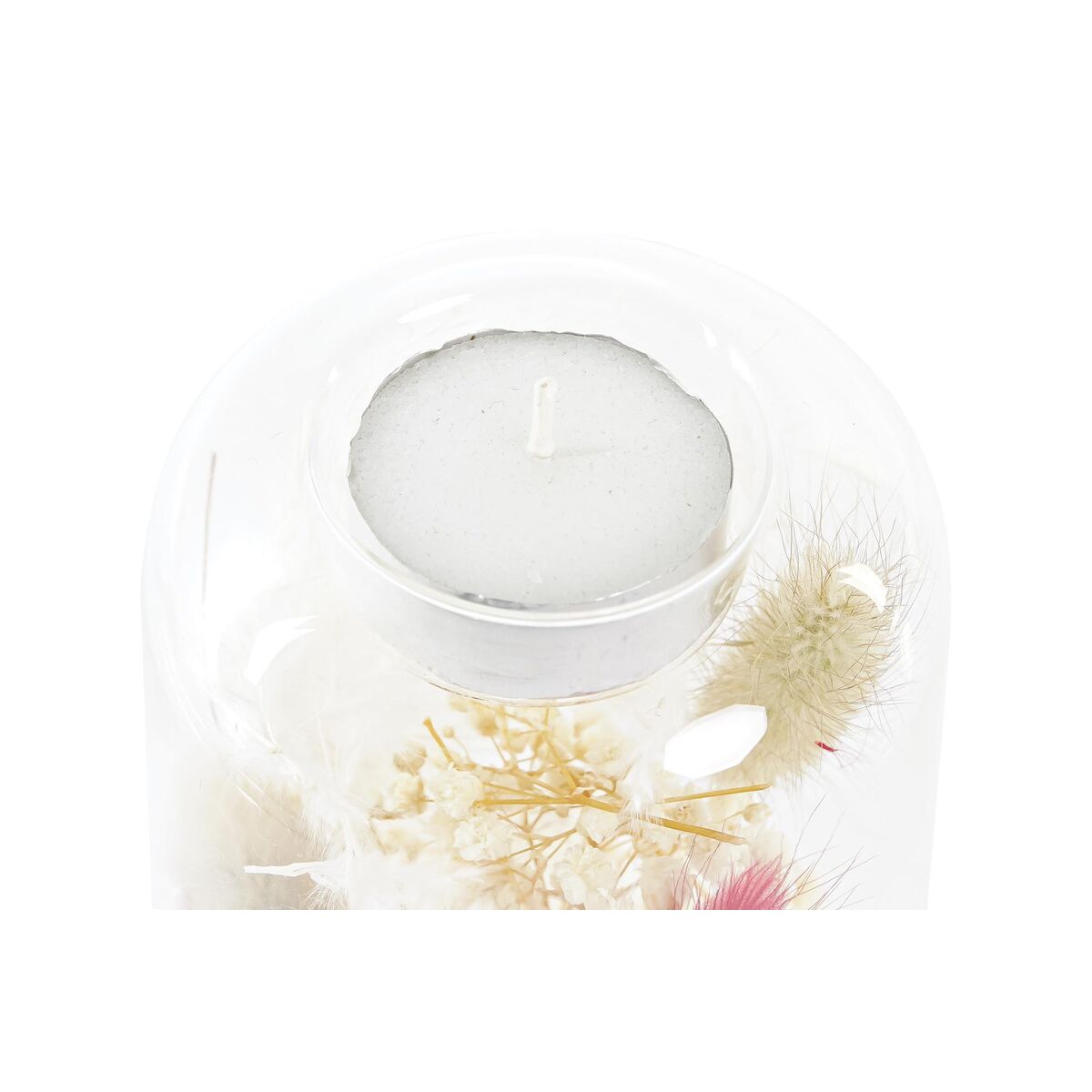 Ljusstakar DKD Home Decor Beige Rödbrun Aluminium Glas 8 x 8 x 11 cm Torkad blomma (2 antal) (2 Delar) - 3